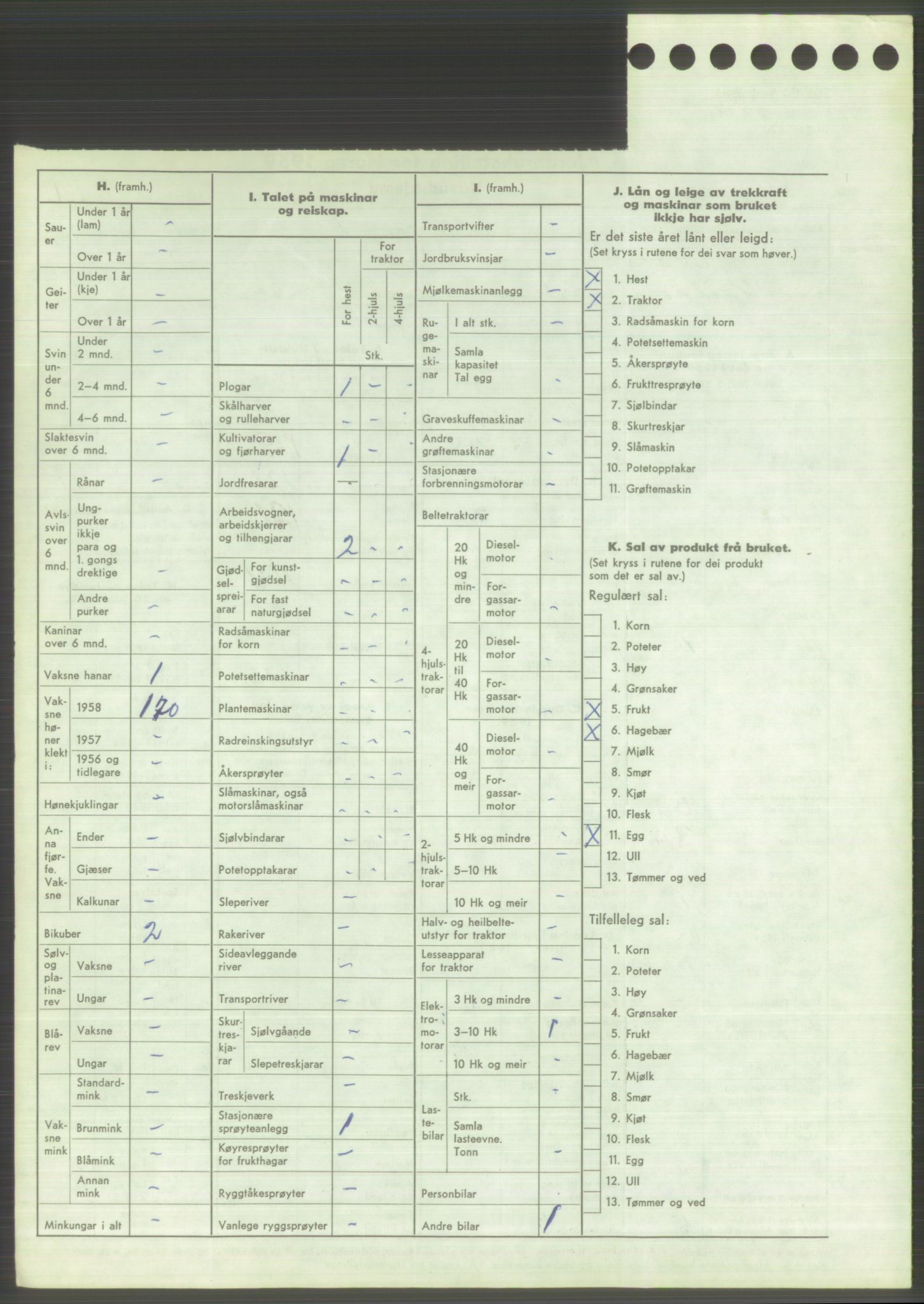 Statistisk sentralbyrå, Næringsøkonomiske emner, Jordbruk, skogbruk, jakt, fiske og fangst, AV/RA-S-2234/G/Gd/L0373: Rogaland: 1130 Strand (kl. 1-2), 1131 Årdal og 1132 Fister, 1959, p. 838