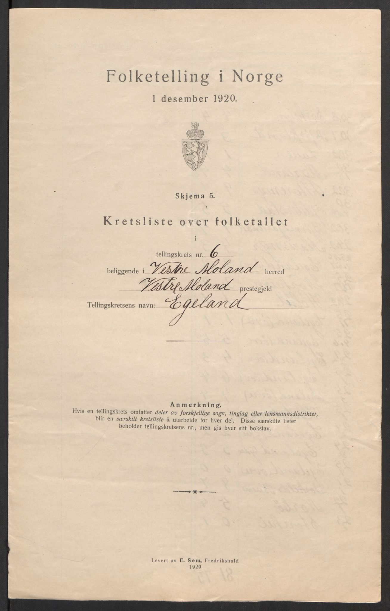 SAK, 1920 census for Vestre Moland, 1920, p. 27