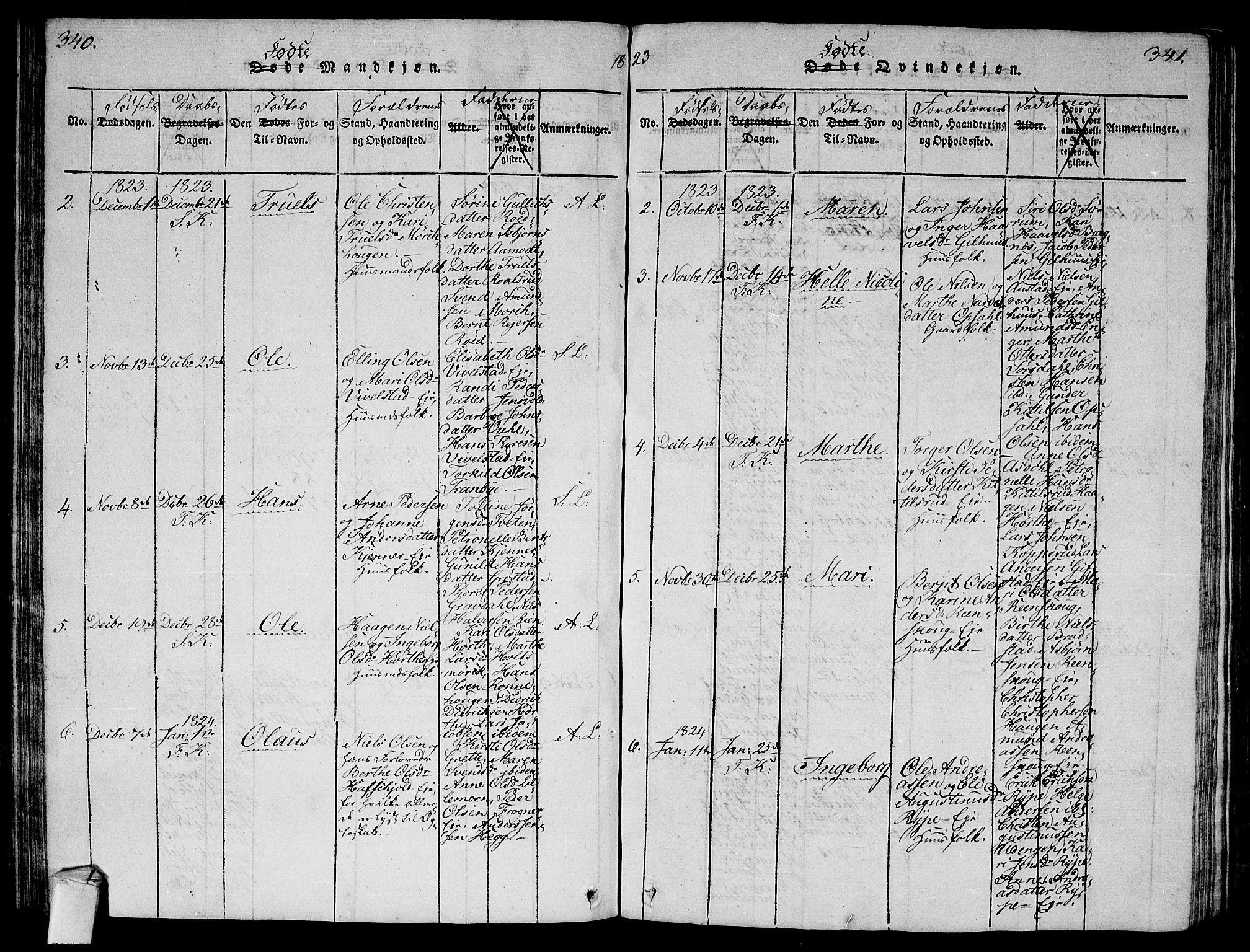 Lier kirkebøker, AV/SAKO-A-230/G/Ga/L0001: Parish register (copy) no. I 1, 1813-1824, p. 340-341