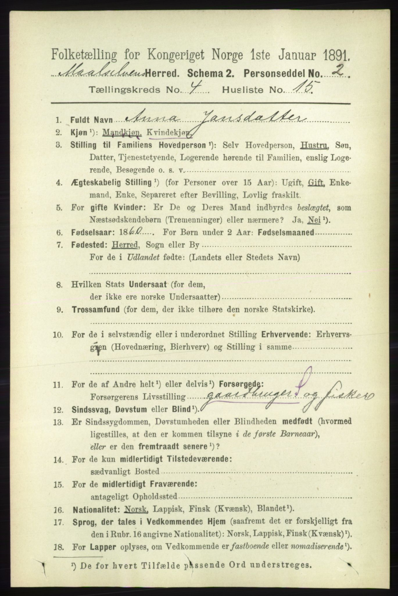 RA, 1891 census for 1924 Målselv, 1891, p. 1175