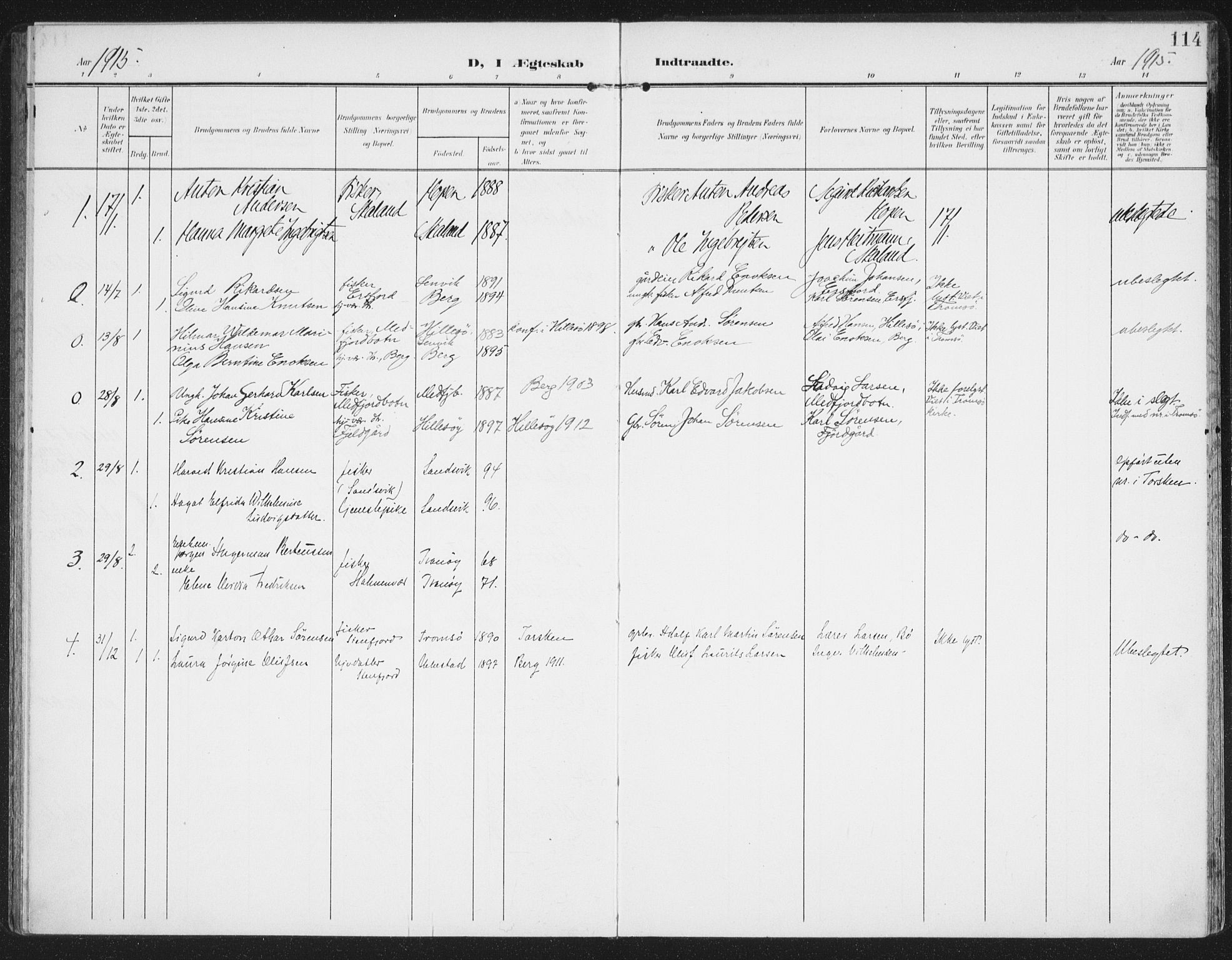 Berg sokneprestkontor, SATØ/S-1318/G/Ga/Gaa/L0007kirke: Parish register (official) no. 7, 1906-1915, p. 114