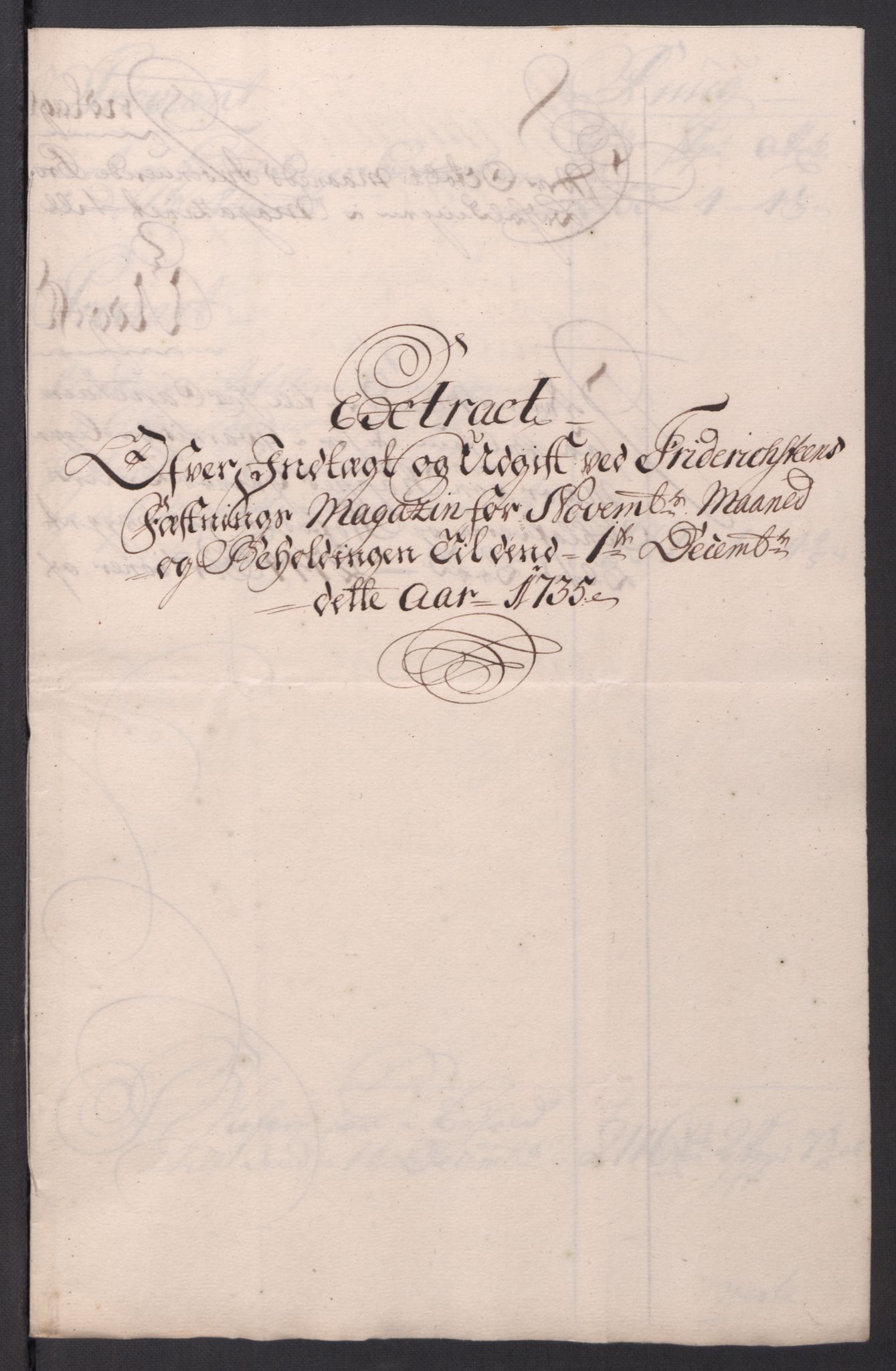 Kommanderende general (KG I) med Det norske krigsdirektorium, AV/RA-EA-5419/D/L0154: Fredriksten festning: Brev, inventarfortegnelser og regnskapsekstrakter, 1730-1739, p. 414