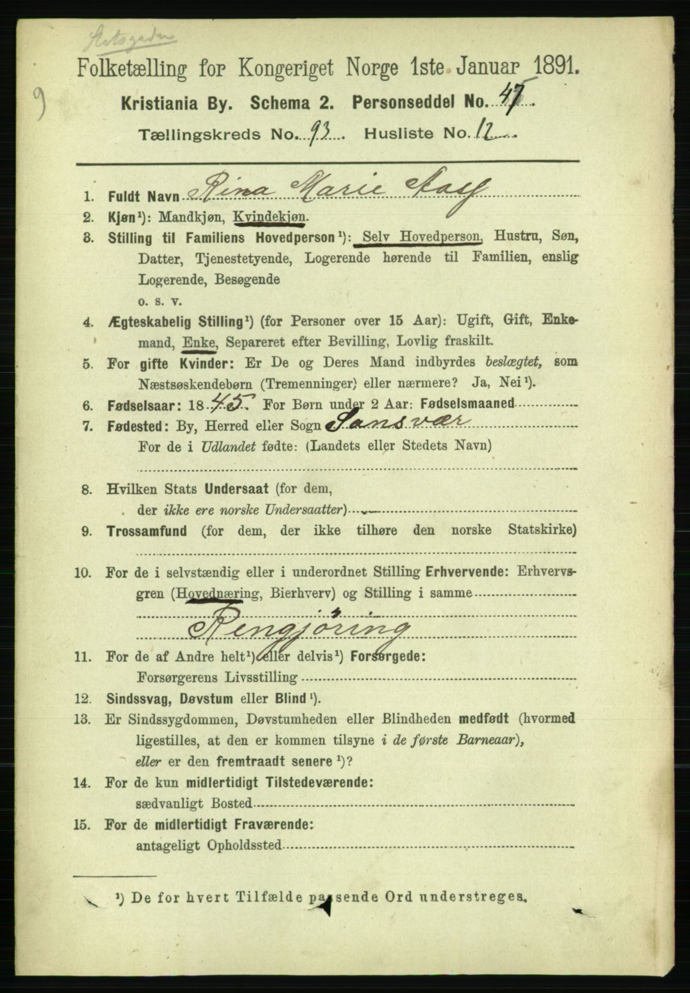 RA, 1891 census for 0301 Kristiania, 1891, p. 45943