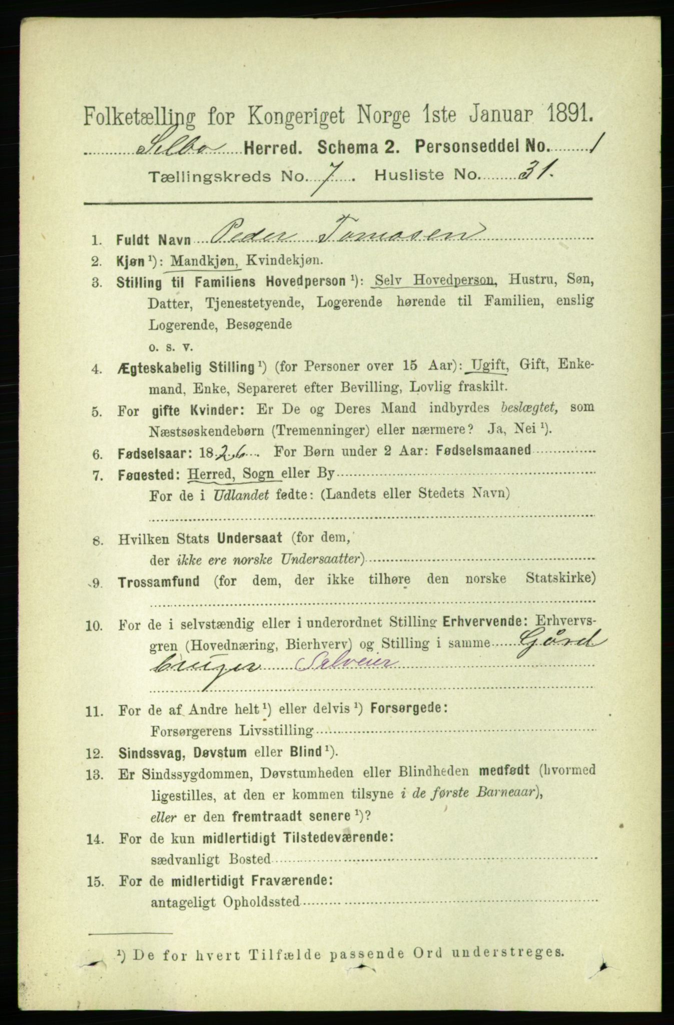 RA, 1891 census for 1664 Selbu, 1891, p. 2760