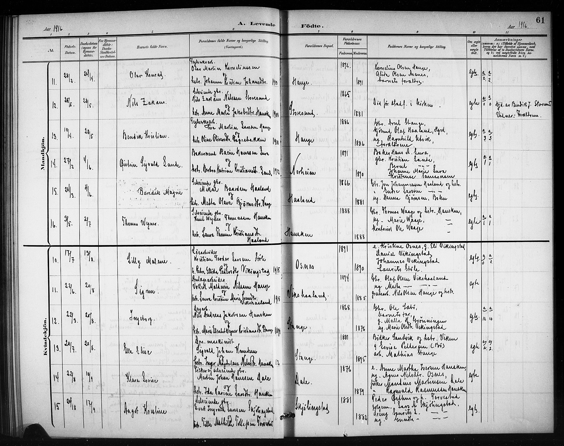 Torvastad sokneprestkontor, AV/SAST-A -101857/H/Ha/Hab/L0008: Parish register (copy) no. B 8, 1901-1924, p. 61