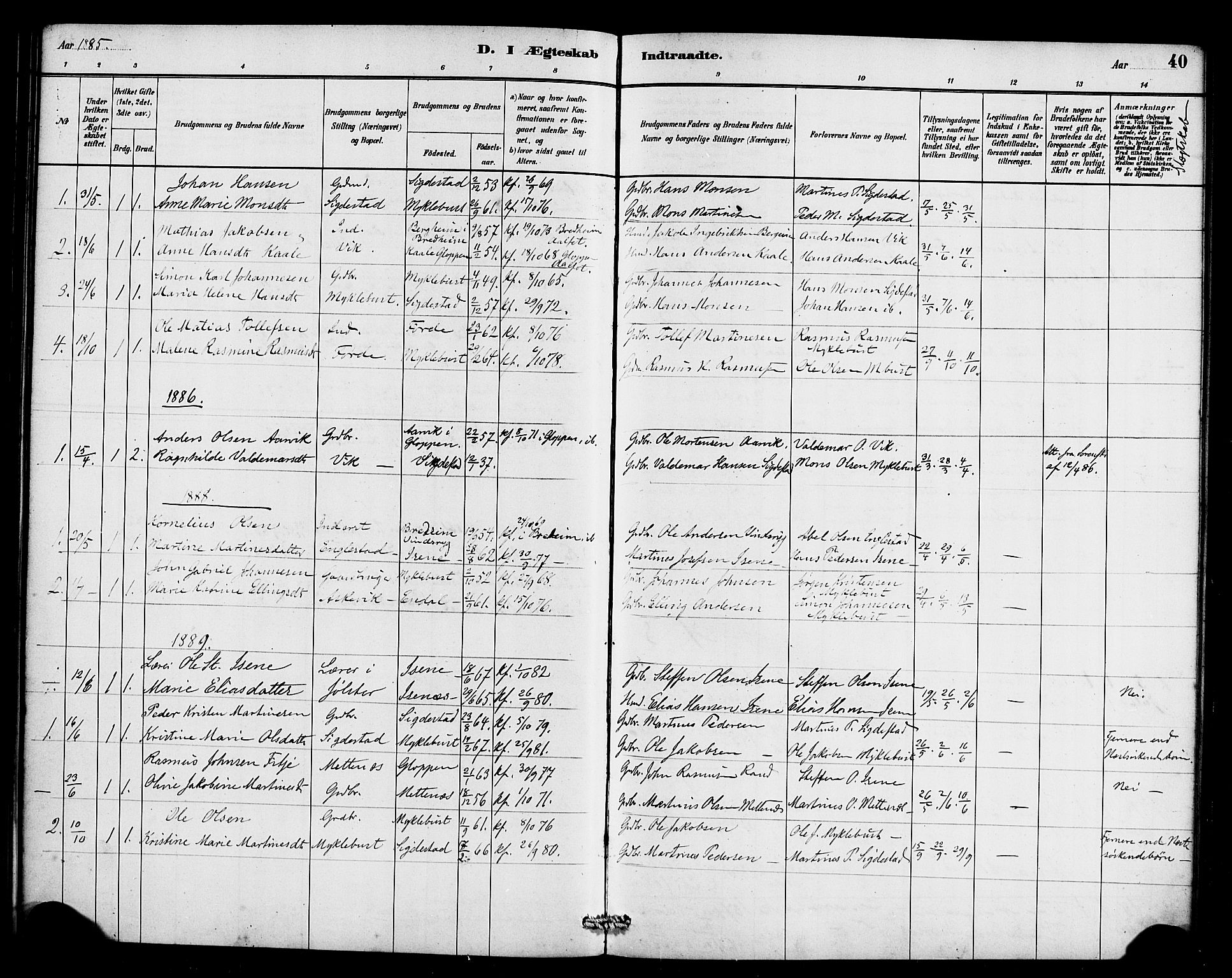 Davik sokneprestembete, SAB/A-79701/H/Haa/Haae/L0001: Parish register (official) no. E 1, 1882-1900, p. 40