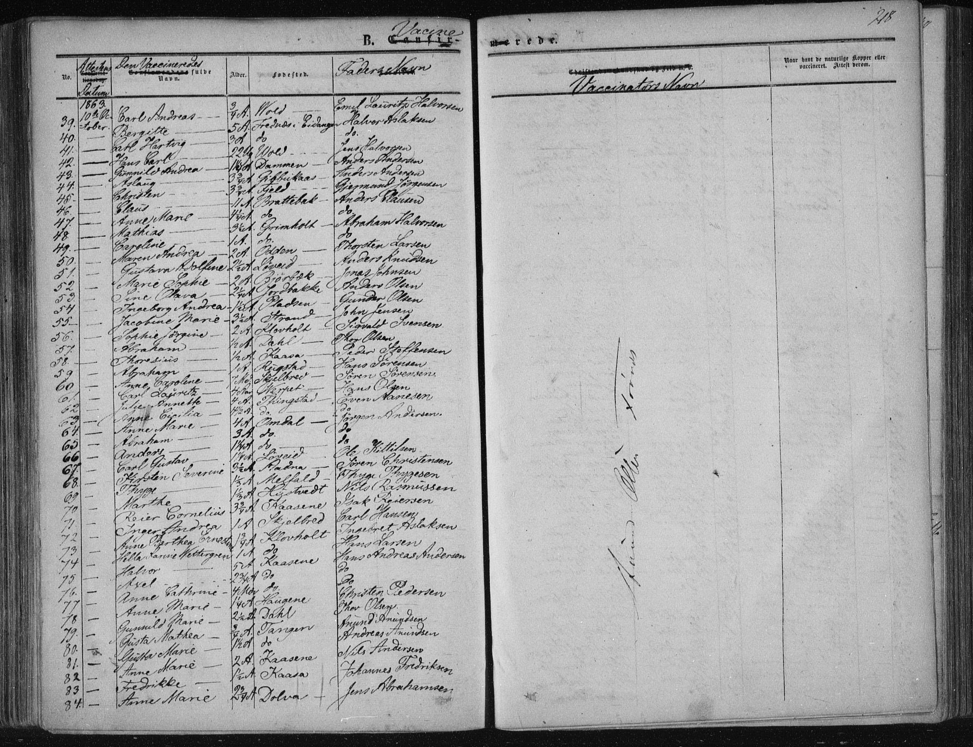 Solum kirkebøker, SAKO/A-306/F/Fa/L0007: Parish register (official) no. I 7, 1856-1864, p. 218