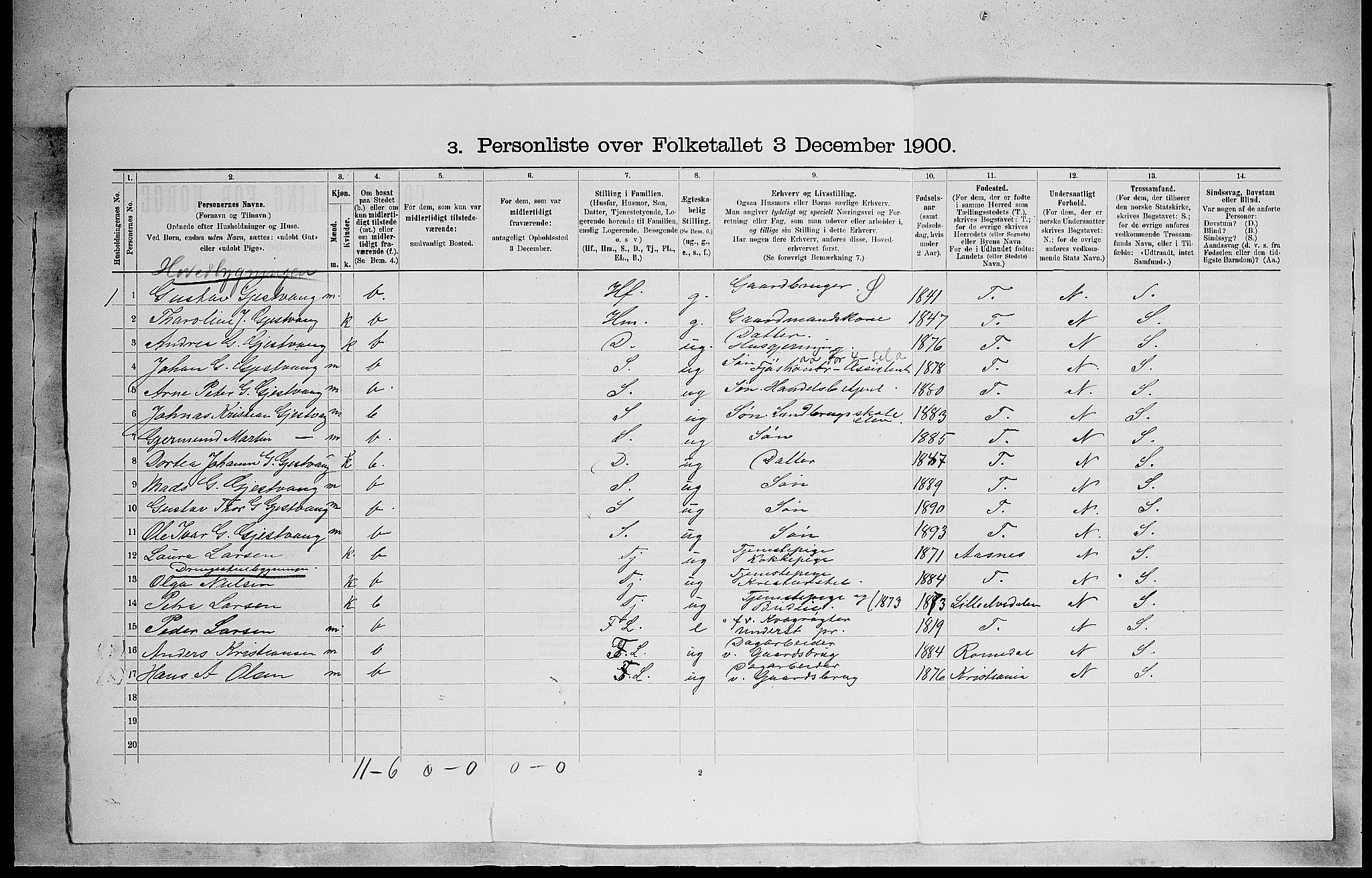 SAH, 1900 census for Stange, 1900, p. 1028