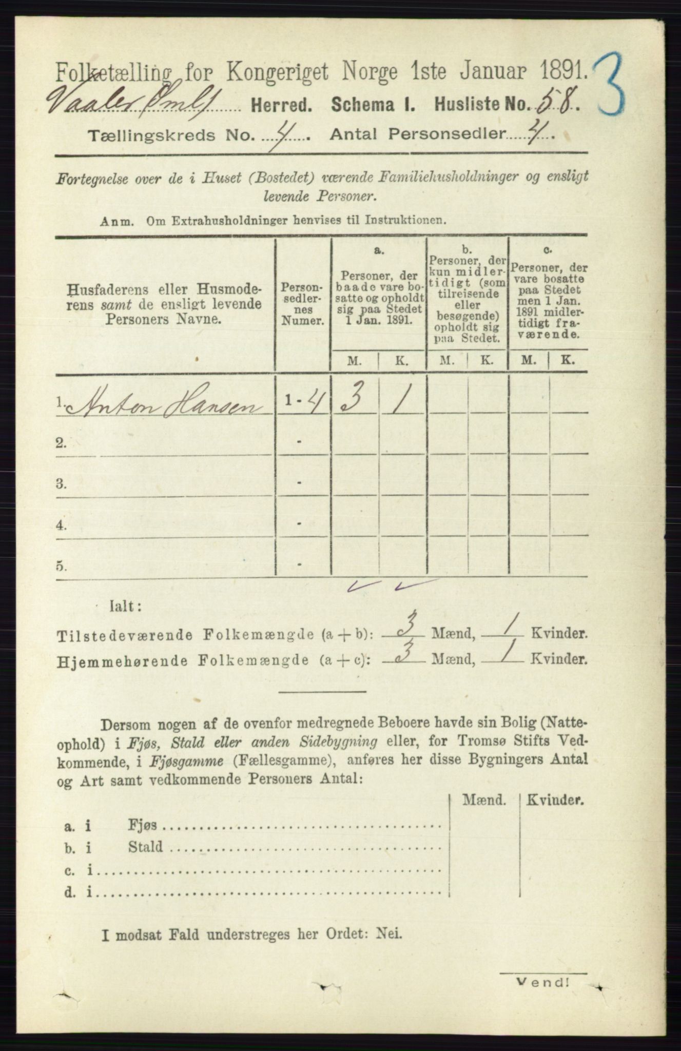 RA, 1891 census for 0137 Våler, 1891, p. 1606