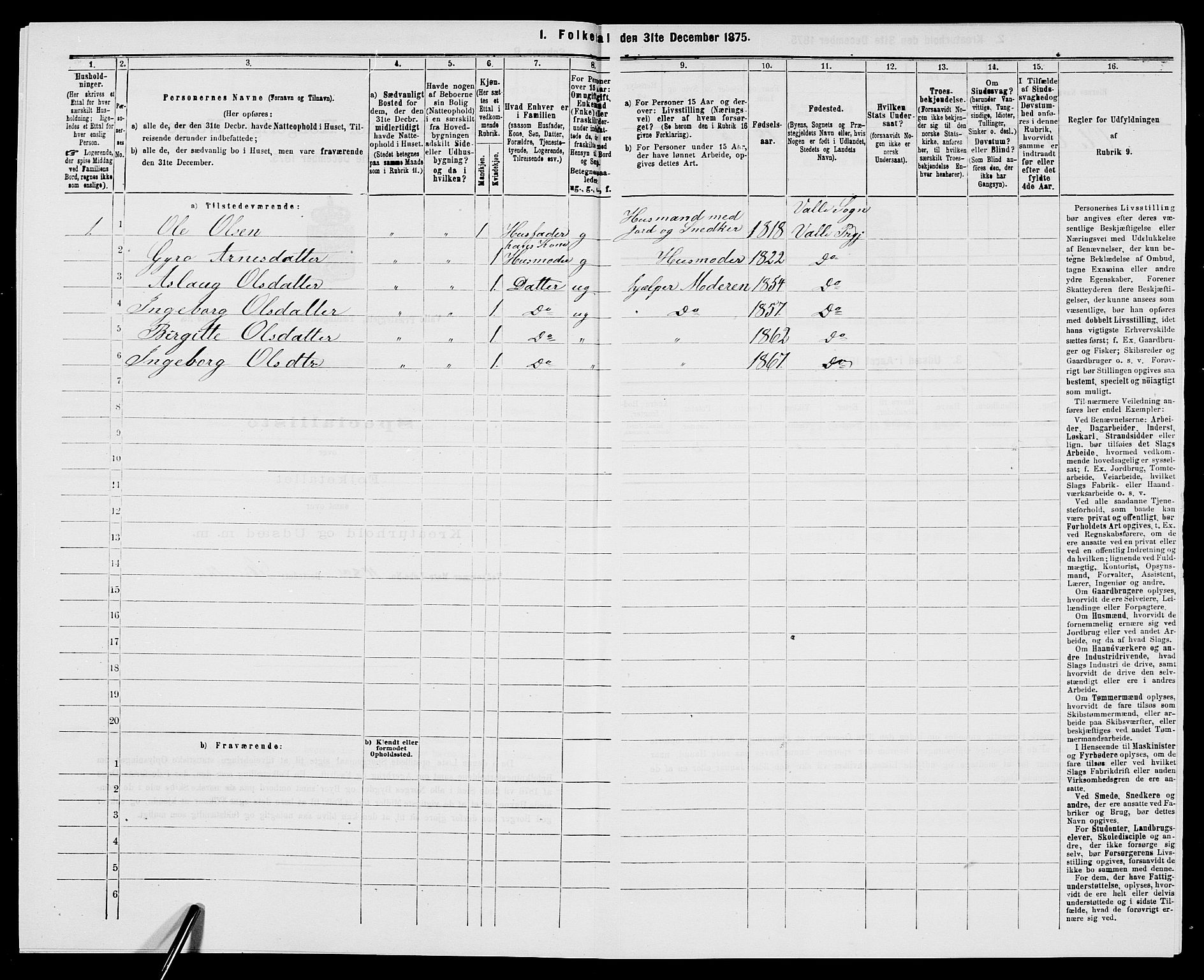 SAK, 1875 census for 0940P Valle, 1875, p. 360