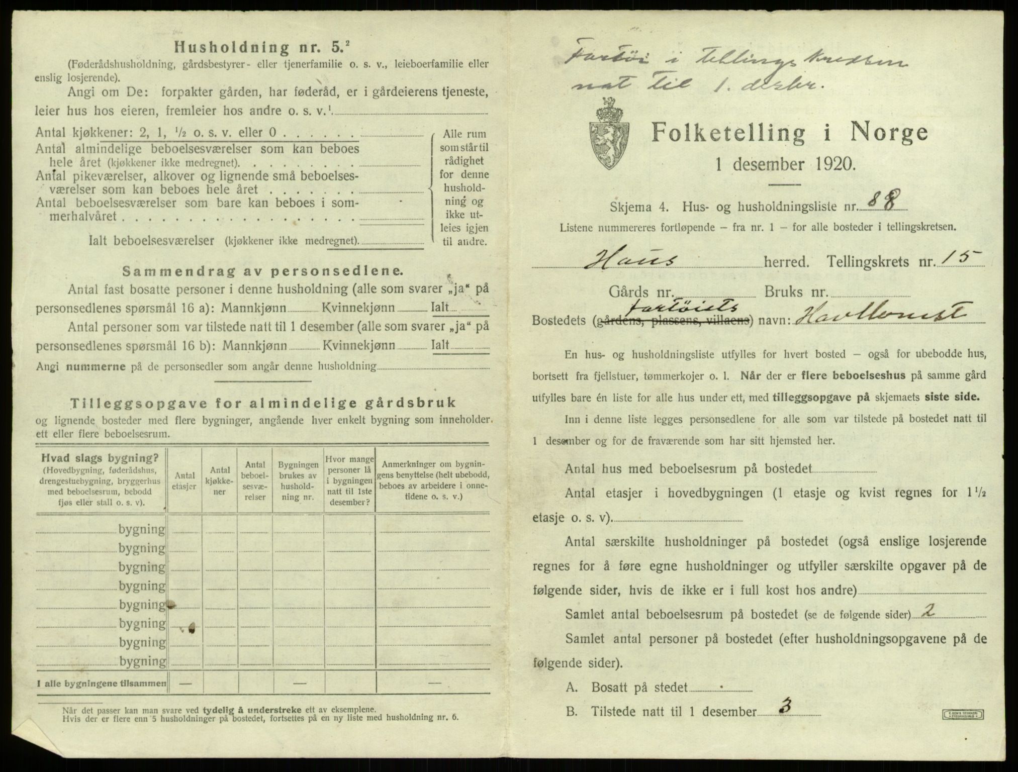 SAB, 1920 census for Haus, 1920, p. 1359