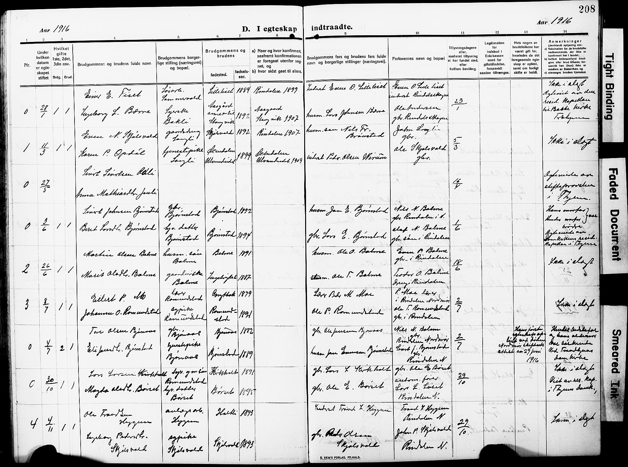 Ministerialprotokoller, klokkerbøker og fødselsregistre - Møre og Romsdal, AV/SAT-A-1454/598/L1079: Parish register (copy) no. 598C04, 1909-1927, p. 208