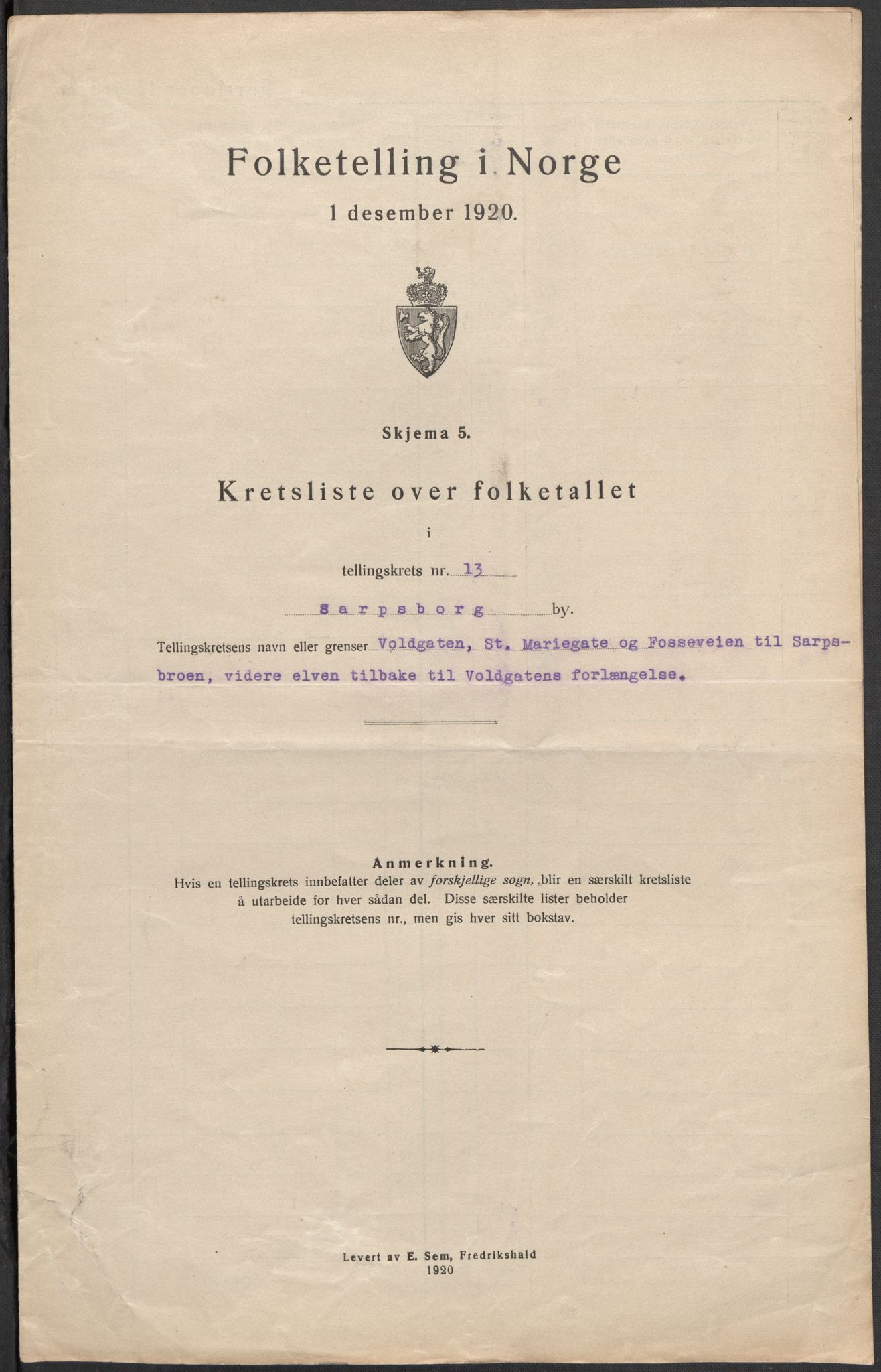 SAO, 1920 census for Sarpsborg, 1920, p. 40
