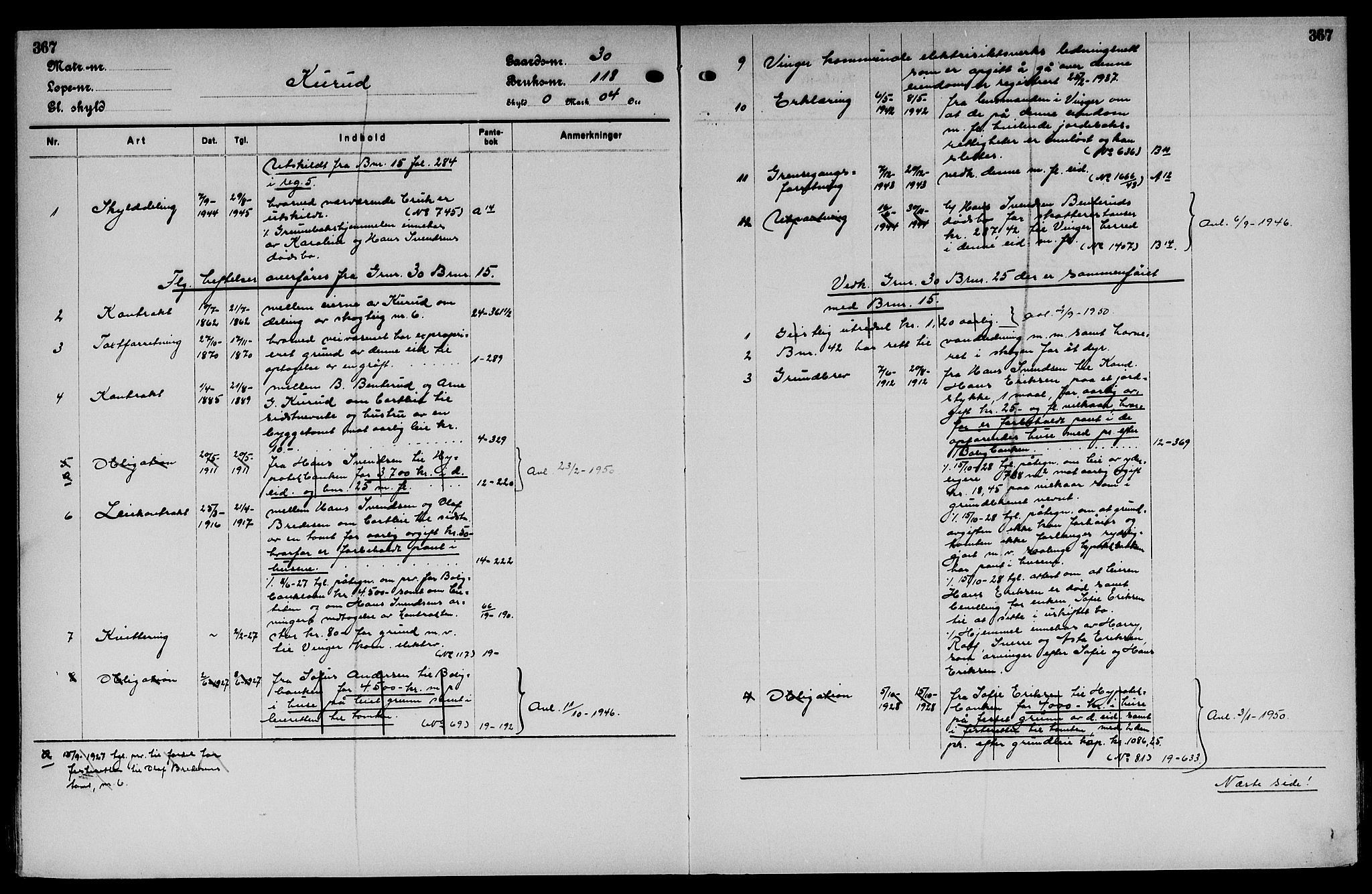 Vinger og Odal sorenskriveri, SAH/TING-022/H/Ha/Hac/Hacc/L0012: Mortgage register no. 3.12, 1923, p. 367