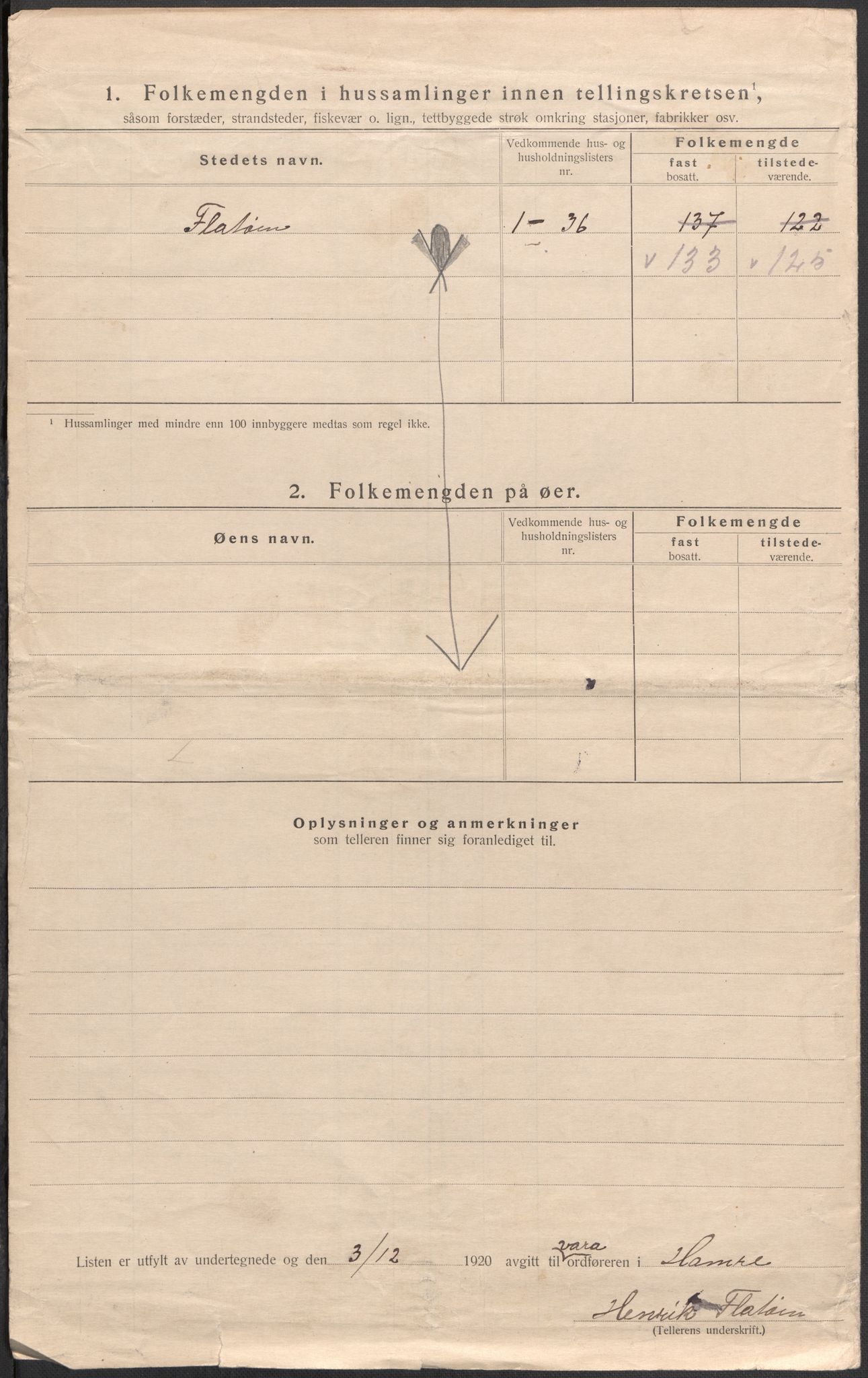 SAB, 1920 census for Hamre, 1920, p. 6