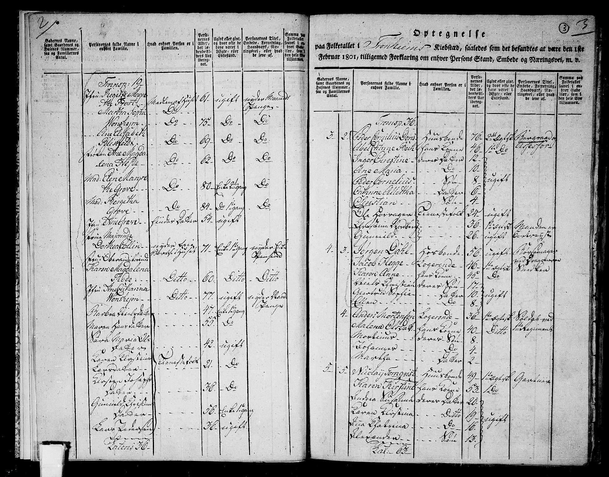 RA, 1801 census for 1601 Trondheim, 1801, p. 2b-3a