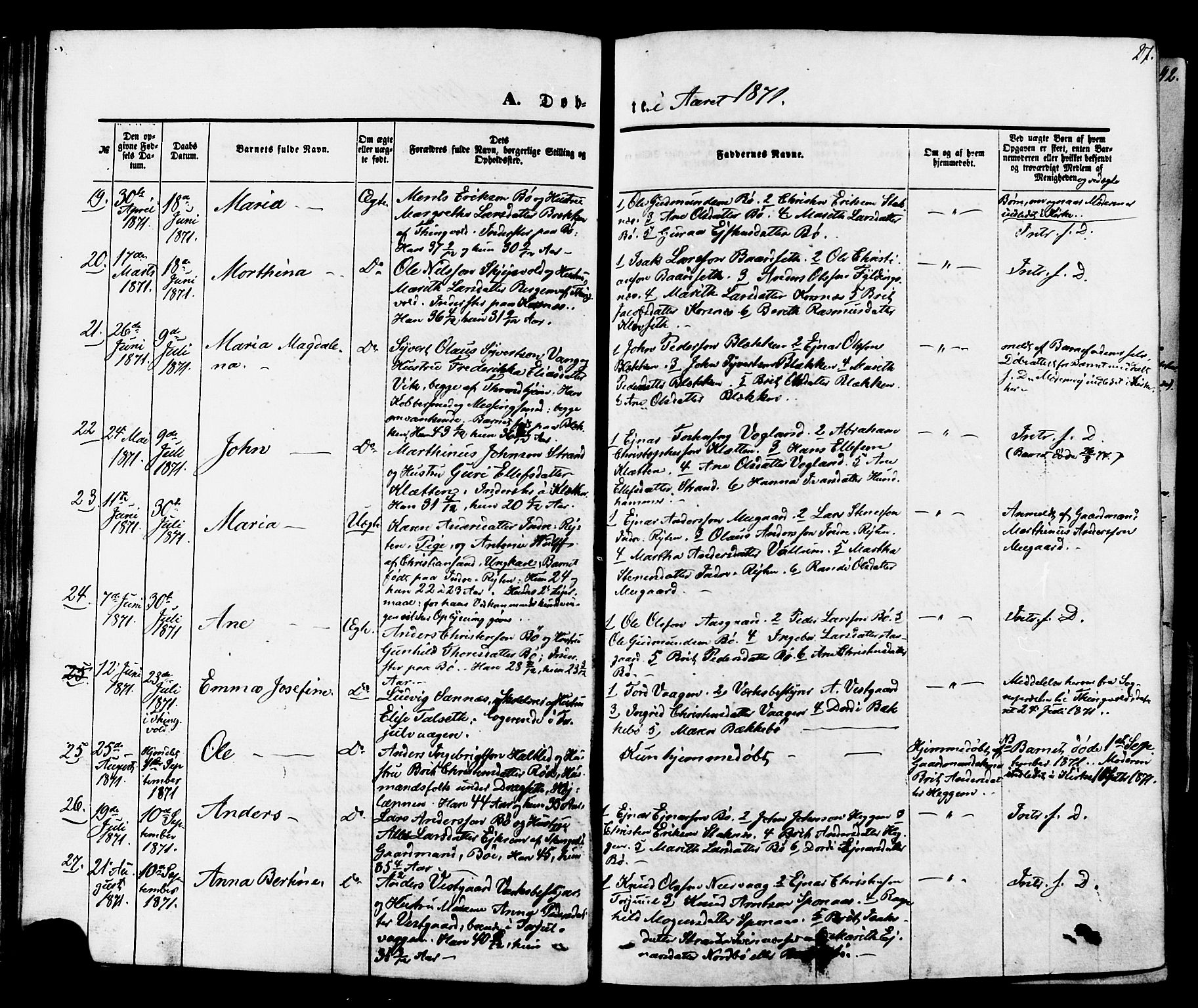 Ministerialprotokoller, klokkerbøker og fødselsregistre - Møre og Romsdal, SAT/A-1454/576/L0884: Parish register (official) no. 576A02, 1865-1879, p. 27