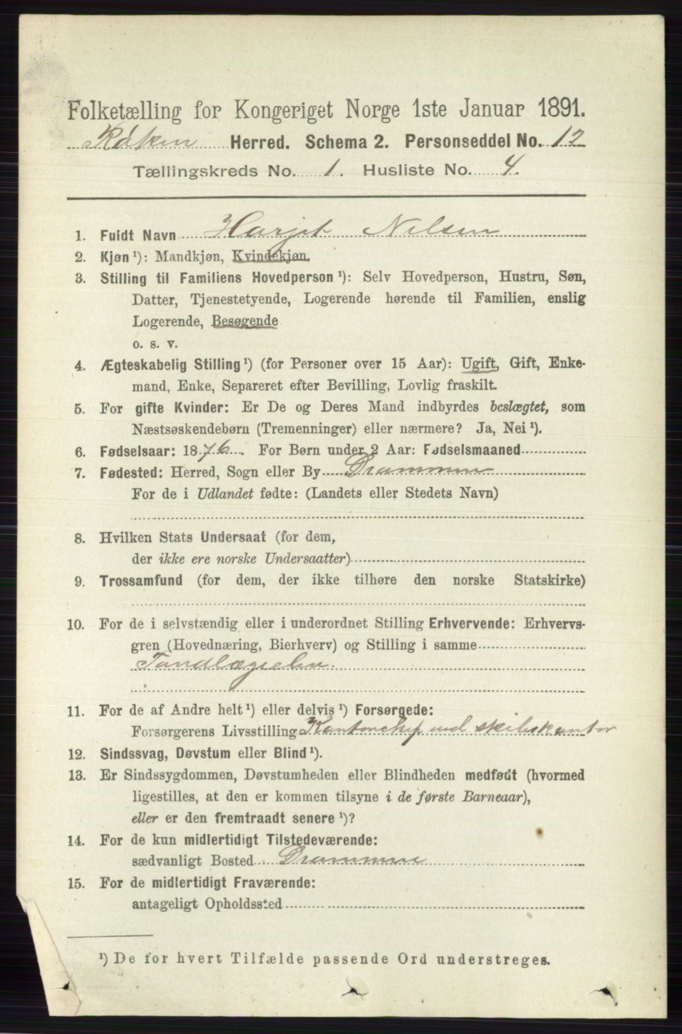 RA, 1891 census for 0627 Røyken, 1891, p. 117