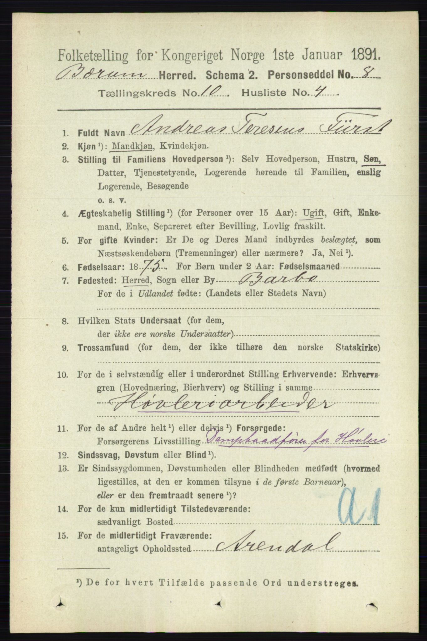 RA, 1891 census for 0219 Bærum, 1891, p. 6388