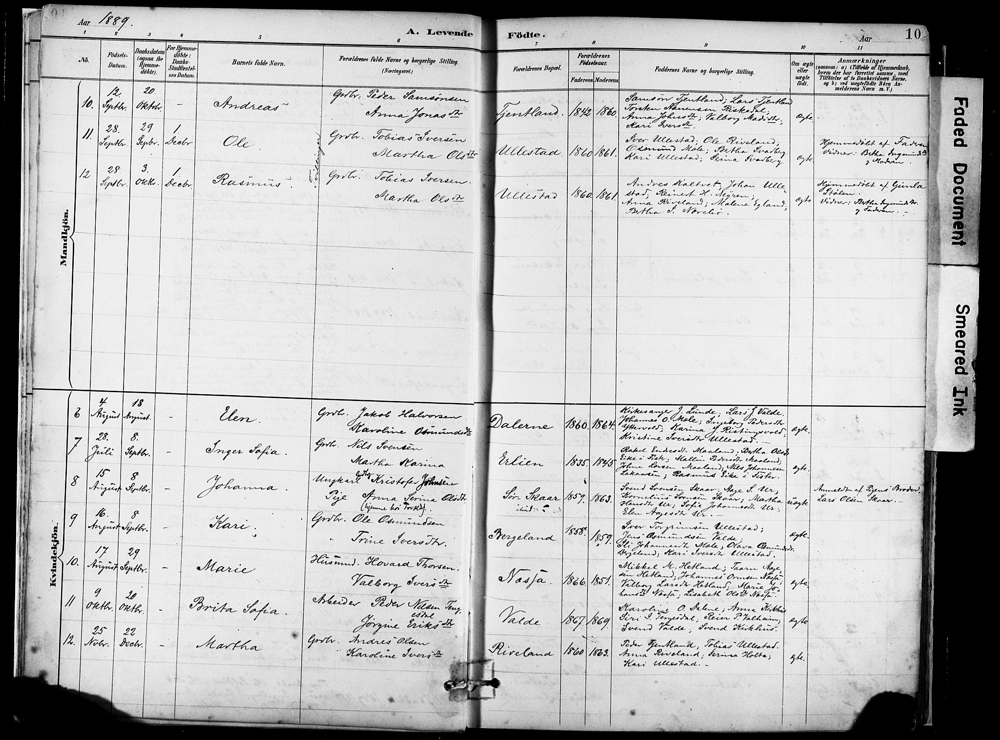 Hjelmeland sokneprestkontor, AV/SAST-A-101843/02/A/L0001: Parish register (official) no. A 16, 1887-1926, p. 10