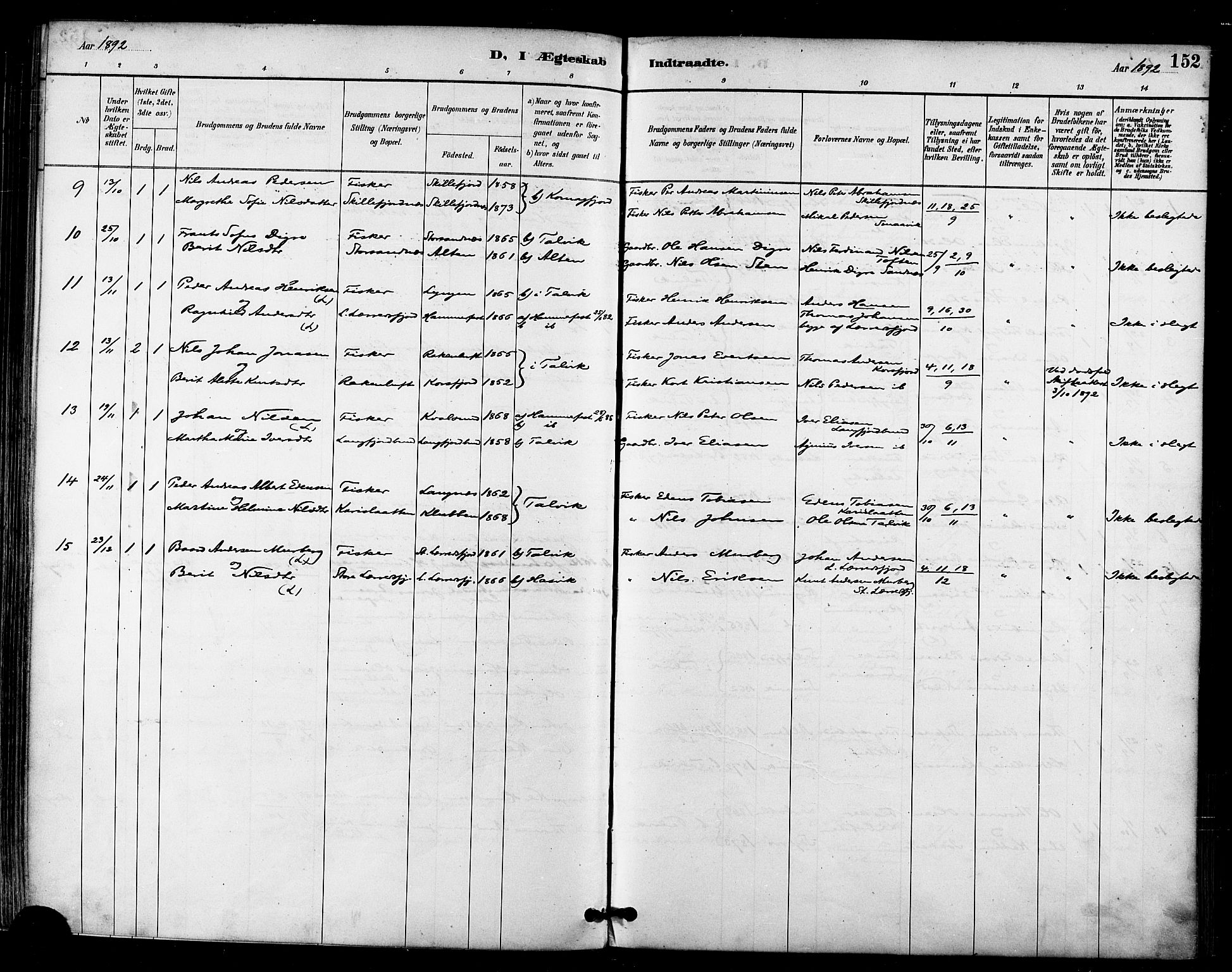 Talvik sokneprestkontor, AV/SATØ-S-1337/H/Ha/L0013kirke: Parish register (official) no. 13, 1886-1897, p. 152