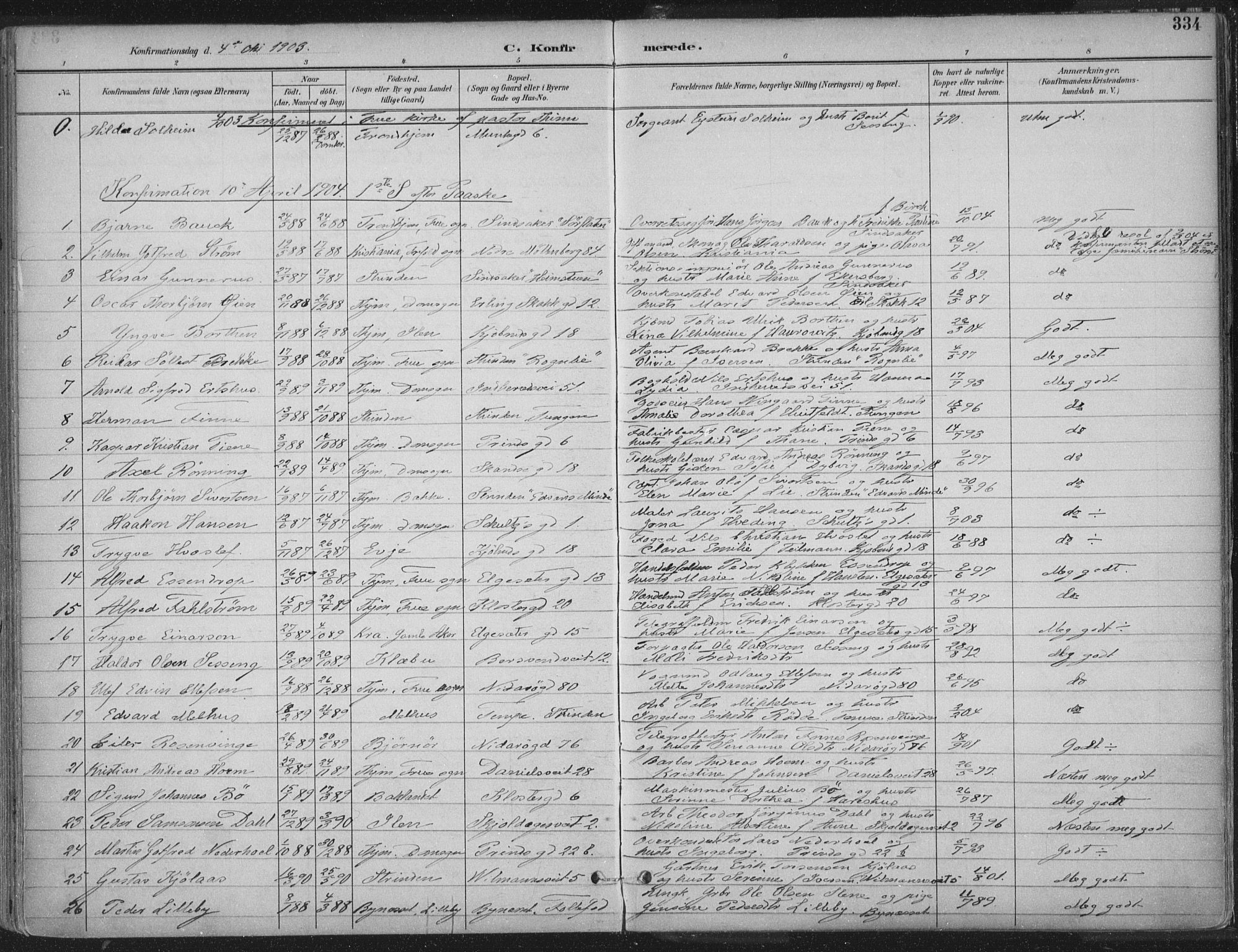 Ministerialprotokoller, klokkerbøker og fødselsregistre - Sør-Trøndelag, SAT/A-1456/601/L0062: Parish register (official) no. 601A30, 1891-1911, p. 334