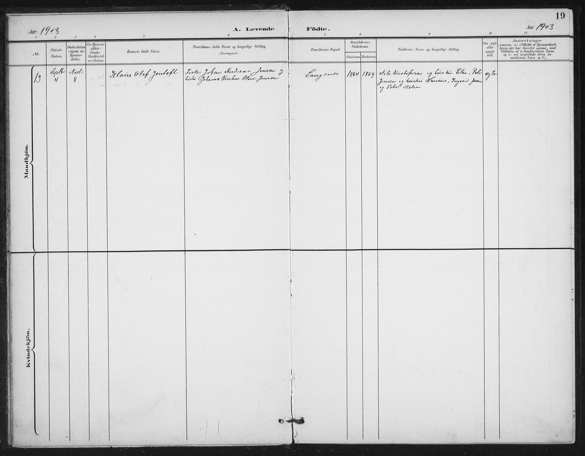 Ministerialprotokoller, klokkerbøker og fødselsregistre - Nordland, AV/SAT-A-1459/894/L1356: Parish register (official) no. 894A02, 1897-1914, p. 19