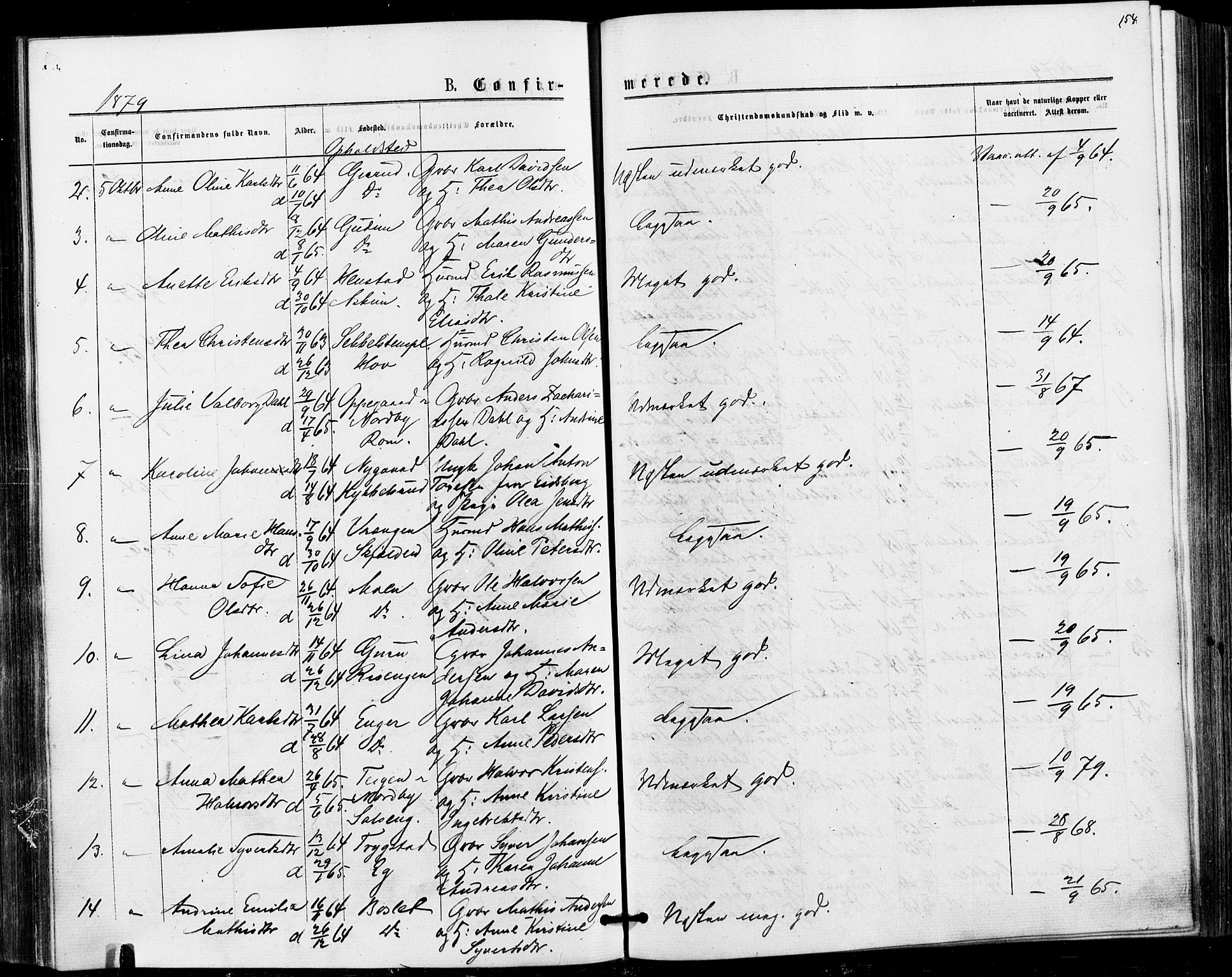 Askim prestekontor Kirkebøker, AV/SAO-A-10900/F/Fa/L0006: Parish register (official) no. 6, 1874-1881, p. 154