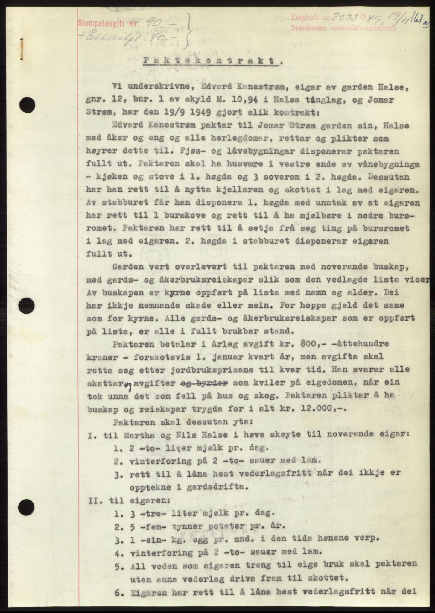 Nordmøre sorenskriveri, AV/SAT-A-4132/1/2/2Ca: Mortgage book no. B103, 1949-1950, Diary no: : 3233/1949