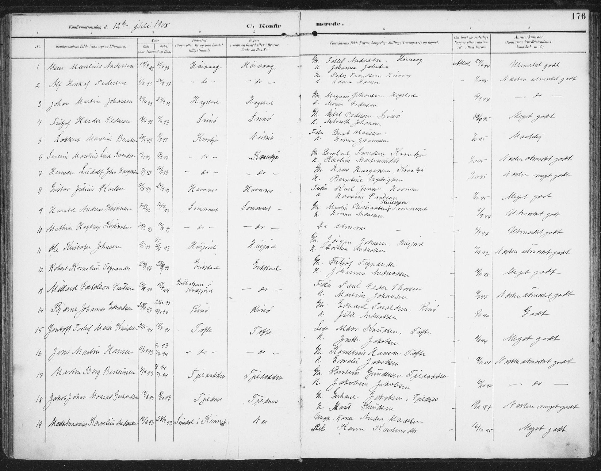 Ministerialprotokoller, klokkerbøker og fødselsregistre - Nordland, AV/SAT-A-1459/872/L1036: Parish register (official) no. 872A11, 1897-1913, p. 176