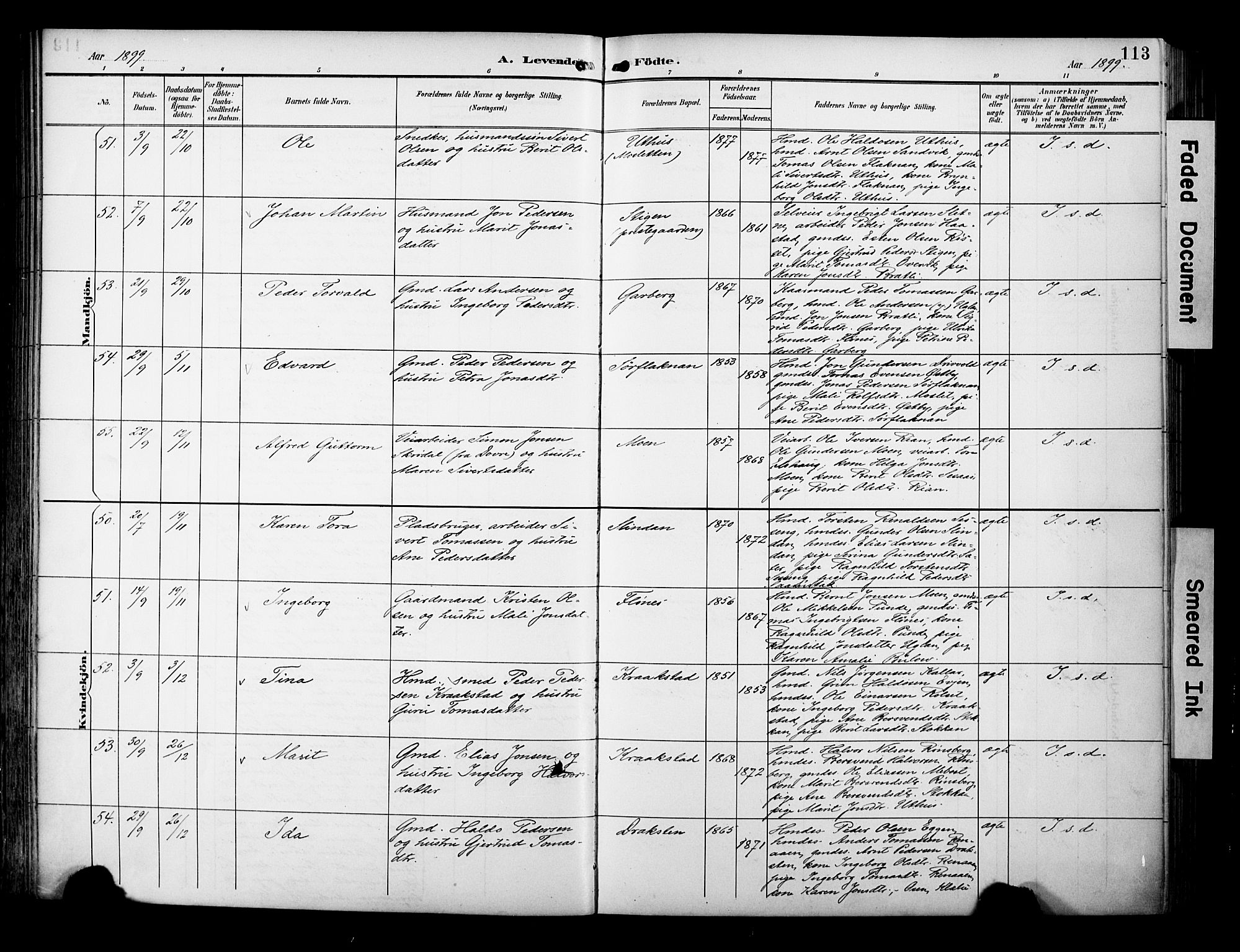 Ministerialprotokoller, klokkerbøker og fødselsregistre - Sør-Trøndelag, AV/SAT-A-1456/695/L1149: Parish register (official) no. 695A09, 1891-1902, p. 113