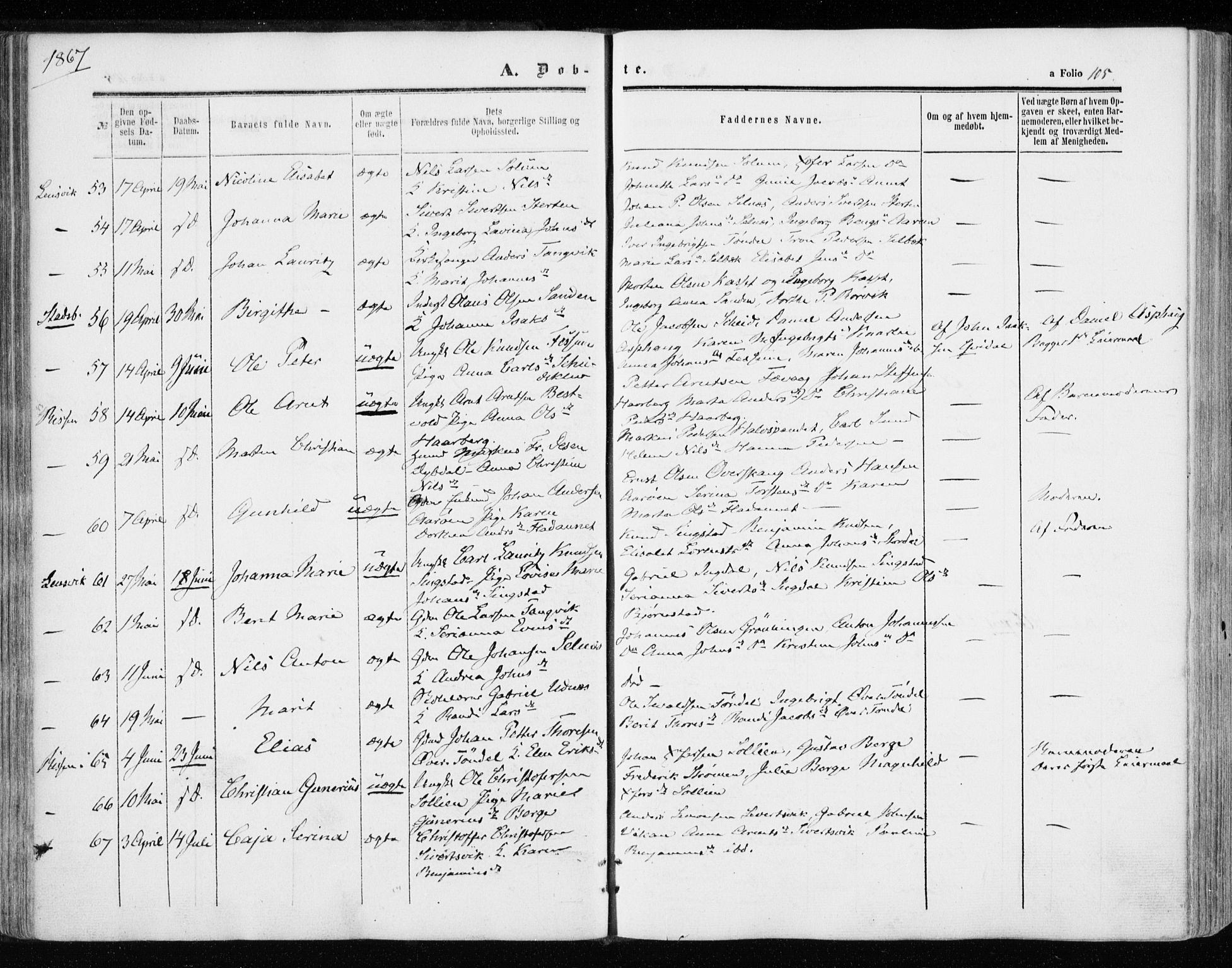 Ministerialprotokoller, klokkerbøker og fødselsregistre - Sør-Trøndelag, SAT/A-1456/646/L0612: Parish register (official) no. 646A10, 1858-1869, p. 105