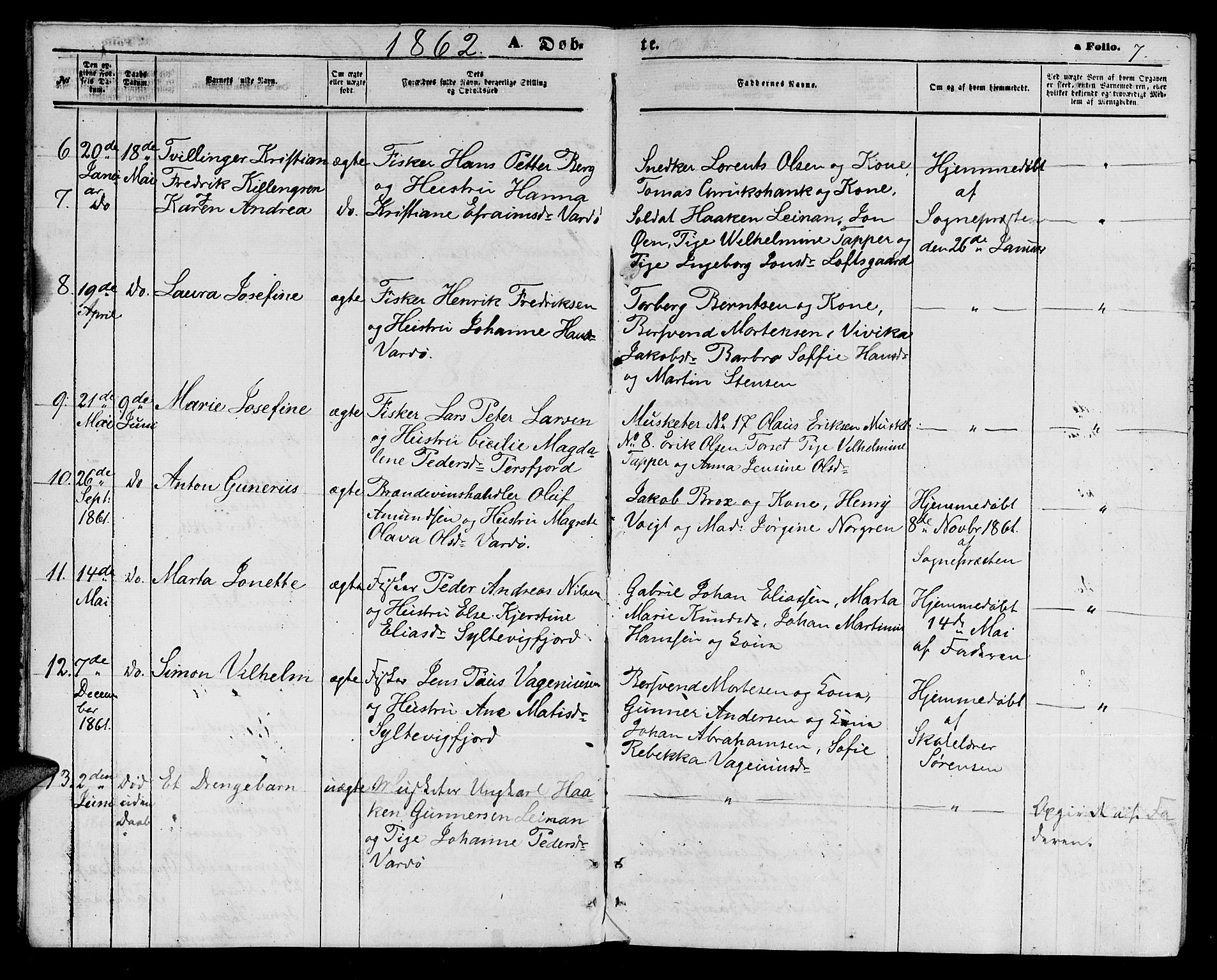 Vardø sokneprestkontor, AV/SATØ-S-1332/H/Hb/L0002klokker: Parish register (copy) no. 2, 1861-1870, p. 7