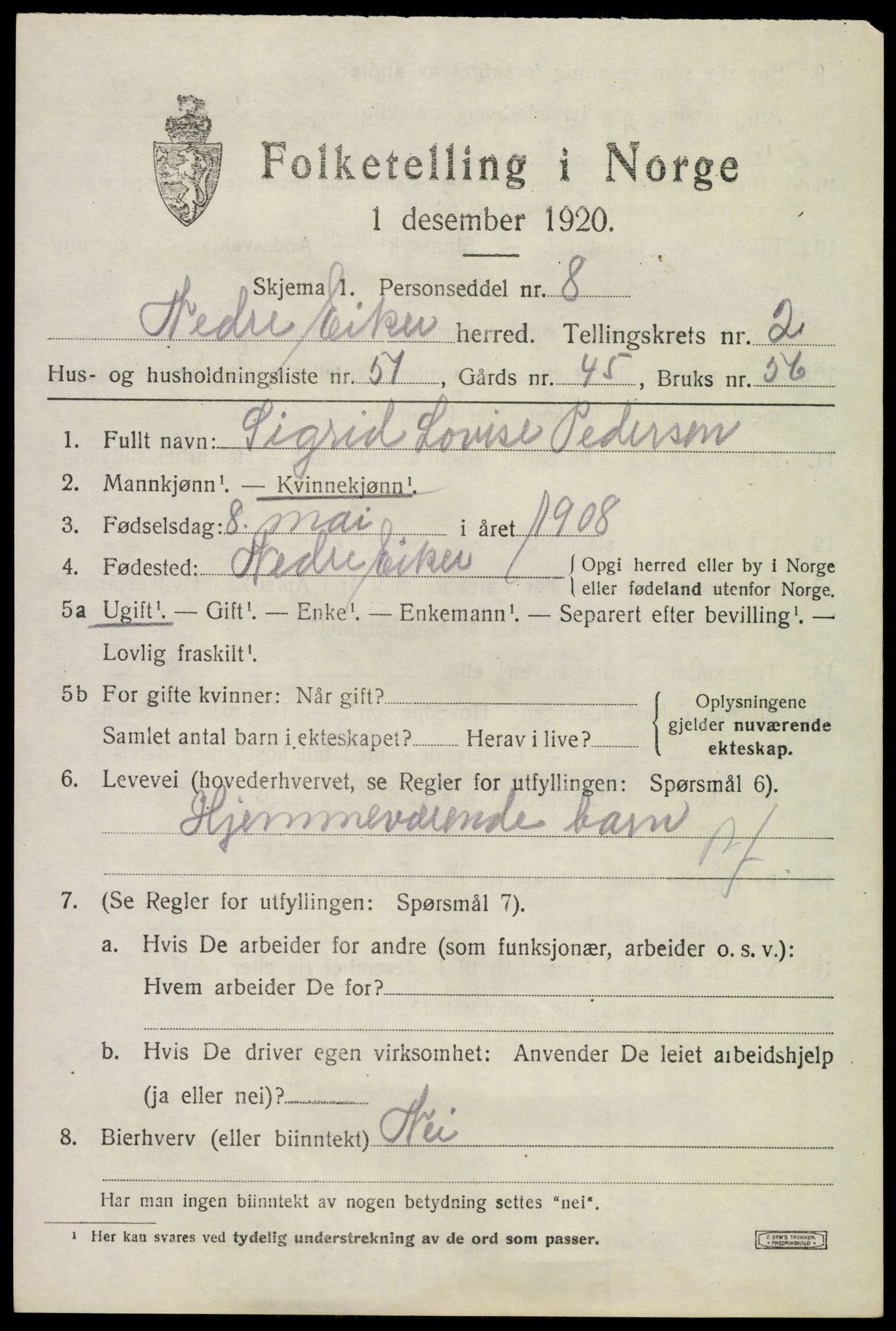 SAKO, 1920 census for Nedre Eiker, 1920, p. 4283