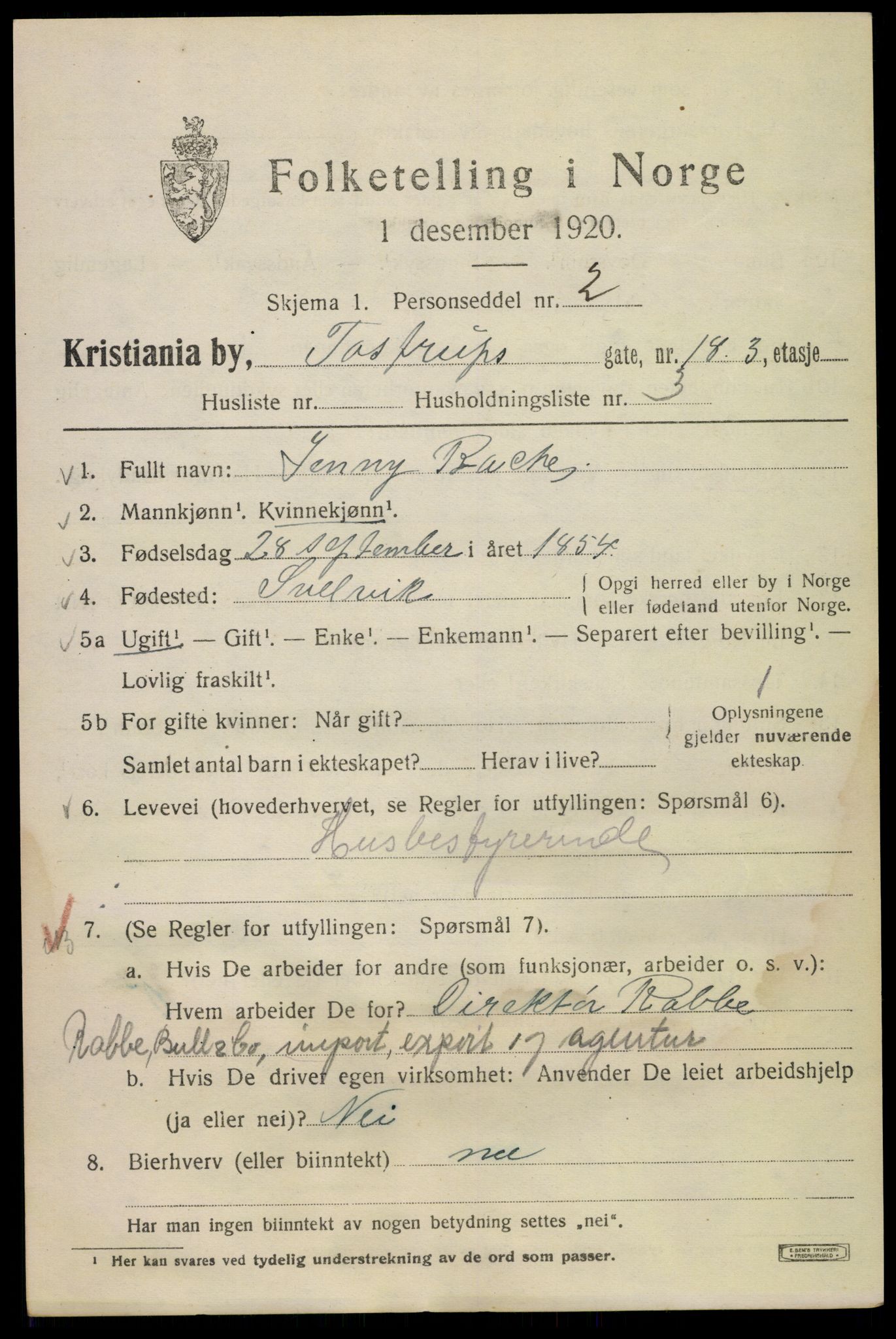 SAO, 1920 census for Kristiania, 1920, p. 595341