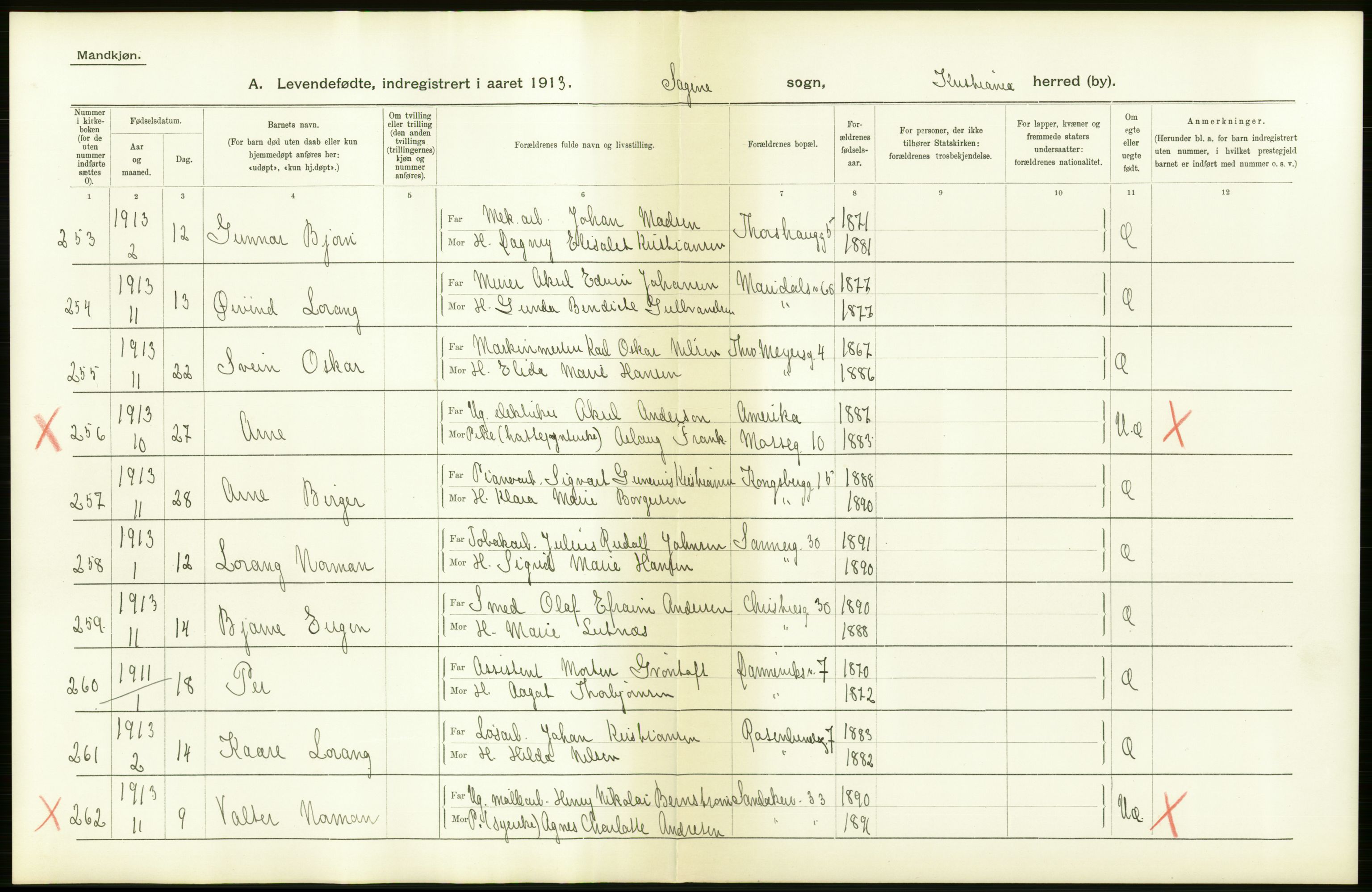 Statistisk sentralbyrå, Sosiodemografiske emner, Befolkning, AV/RA-S-2228/D/Df/Dfb/Dfbc/L0006: Kristiania: Levendefødte menn og kvinner., 1913, p. 4