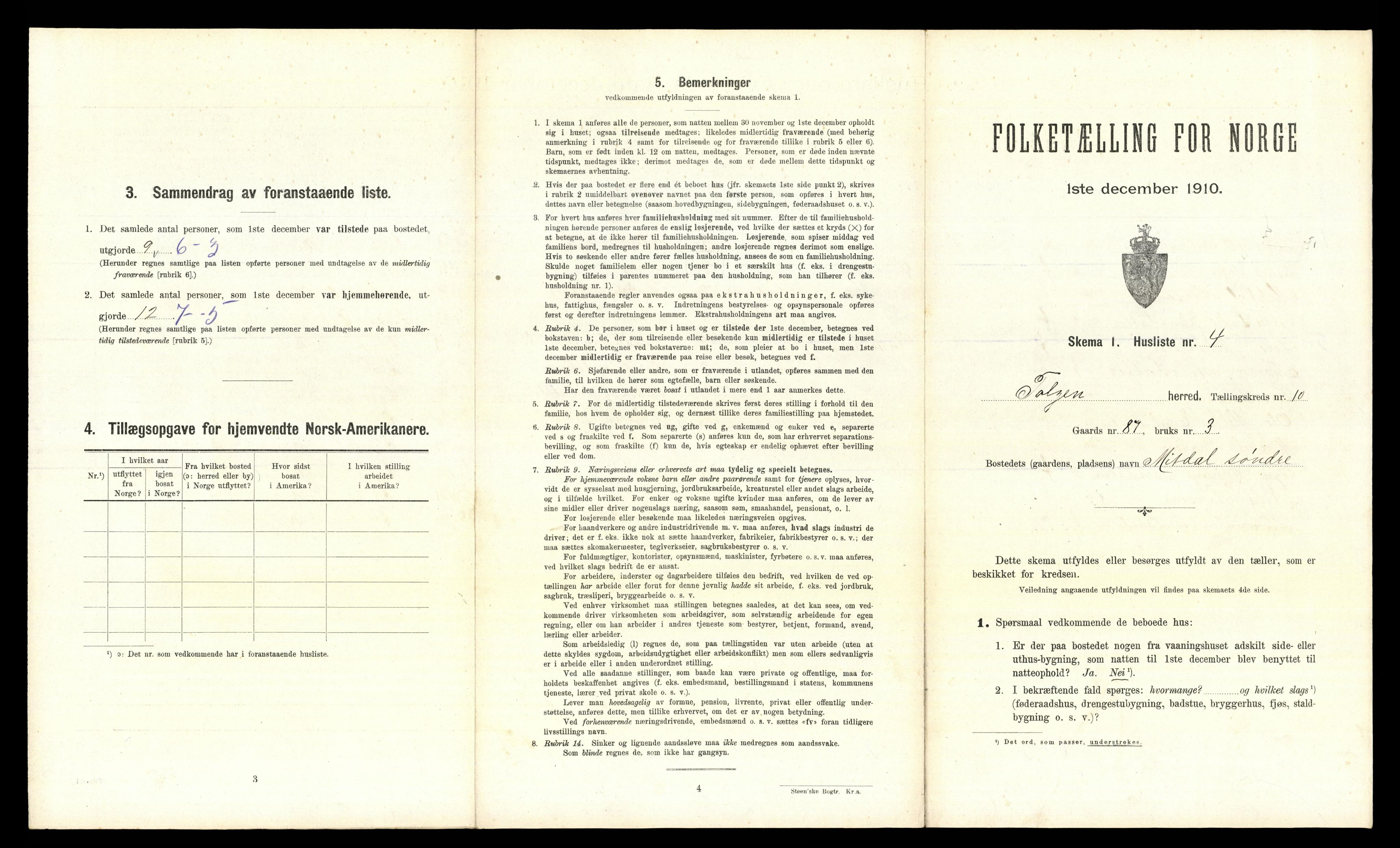 RA, 1910 census for Tolga, 1910, p. 690