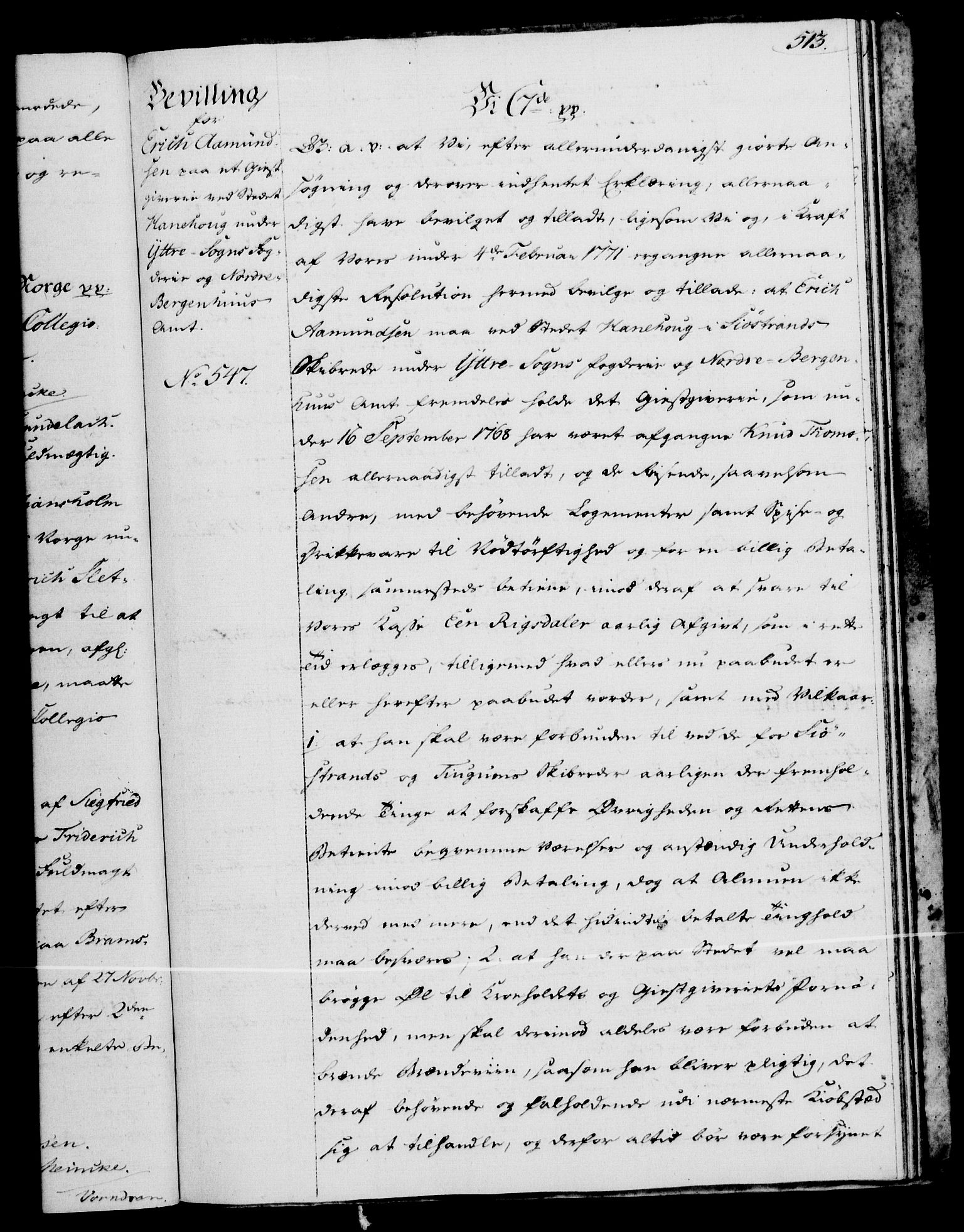 Rentekammeret, Kammerkanselliet, RA/EA-3111/G/Gg/Gga/L0013: Norsk ekspedisjonsprotokoll med register (merket RK 53.13), 1784-1787, p. 513