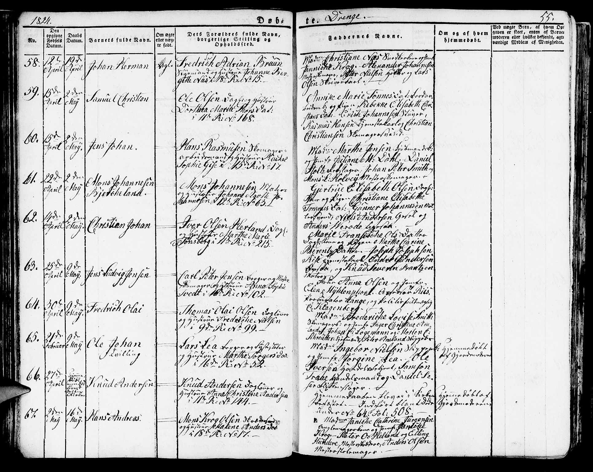 Domkirken sokneprestembete, SAB/A-74801/H/Haa/L0012: Parish register (official) no. A 12, 1821-1840, p. 55