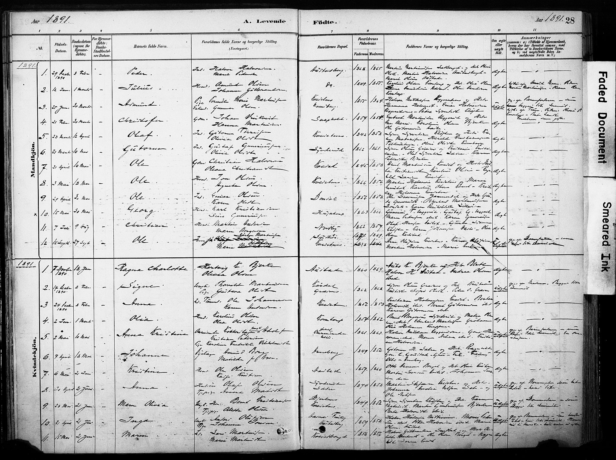 Hof prestekontor, AV/SAH-PREST-038/H/Ha/Haa/L0011: Parish register (official) no. 11, 1879-1911, p. 28