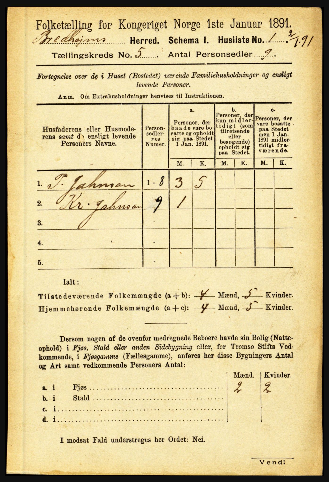 RA, 1891 census for 1446 Breim, 1891, p. 1693