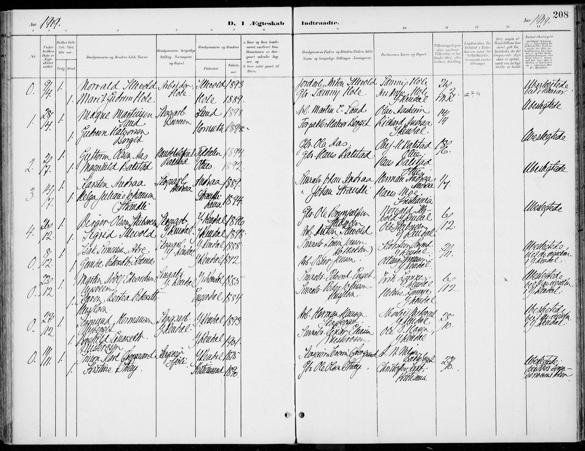 Rendalen prestekontor, SAH/PREST-054/H/Ha/Haa/L0011: Parish register (official) no. 11, 1901-1925, p. 208
