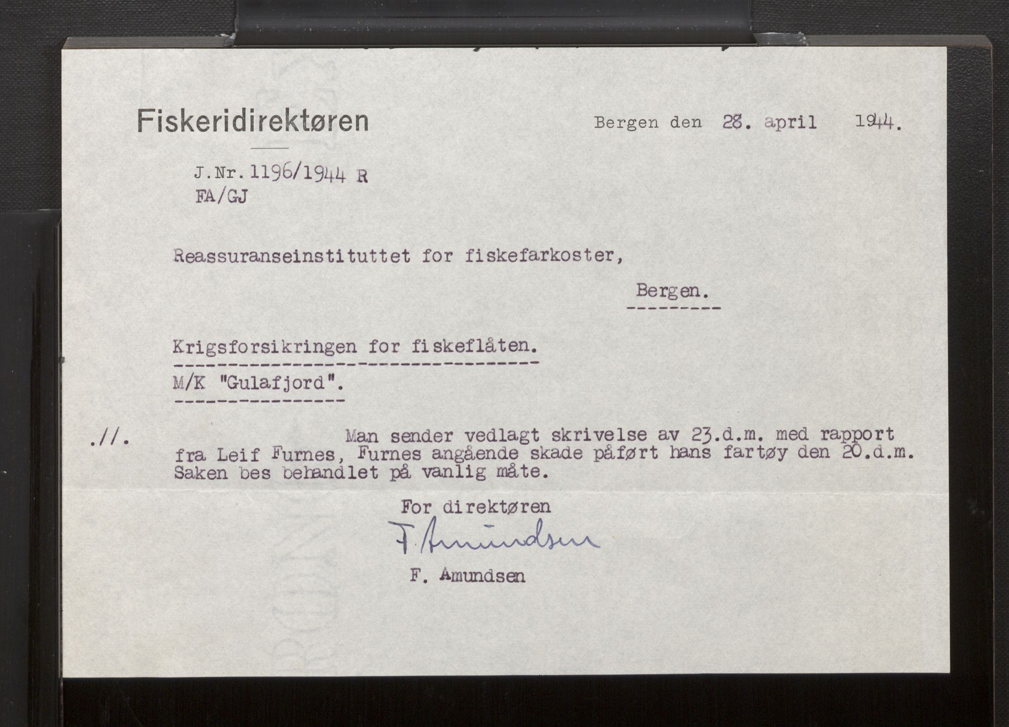 Fiskeridirektoratet - 1 Adm. ledelse - 13 Båtkontoret, AV/SAB-A-2003/La/L0058: Statens krigsforsikring for fiskeflåten, 1936-1971, p. 663