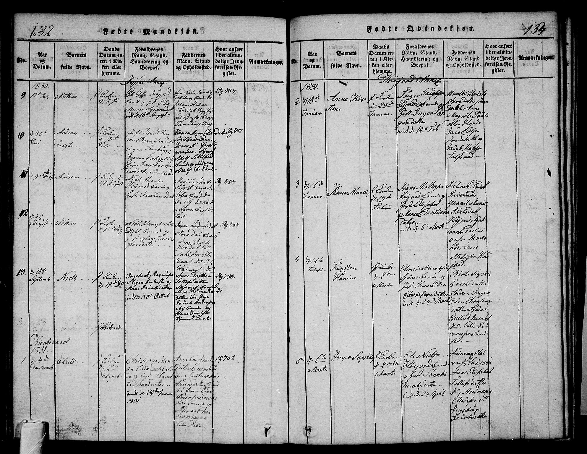 Andebu kirkebøker, AV/SAKO-A-336/G/Ga/L0002: Parish register (copy) no. I 2 /2, 1823-1832, p. 132-133