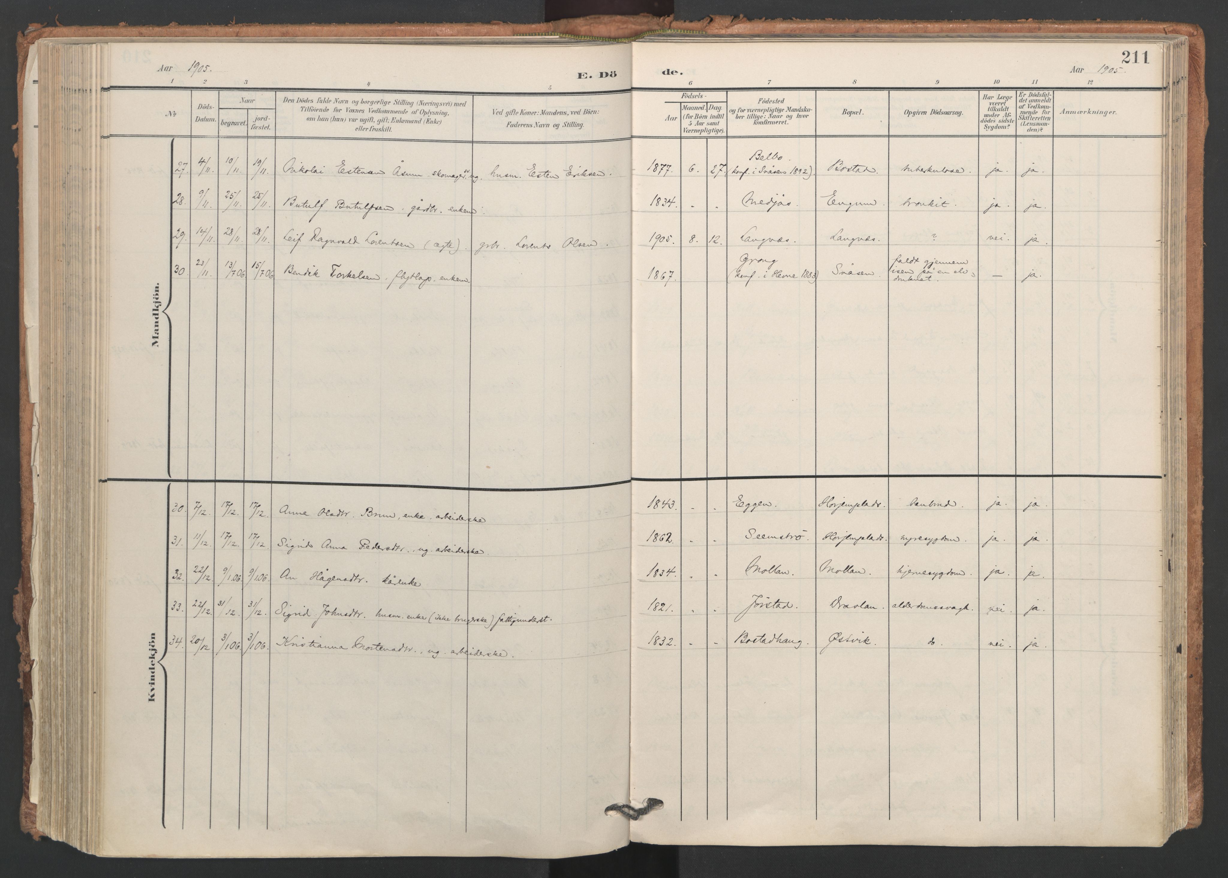 Ministerialprotokoller, klokkerbøker og fødselsregistre - Nord-Trøndelag, SAT/A-1458/749/L0477: Parish register (official) no. 749A11, 1902-1927, p. 211