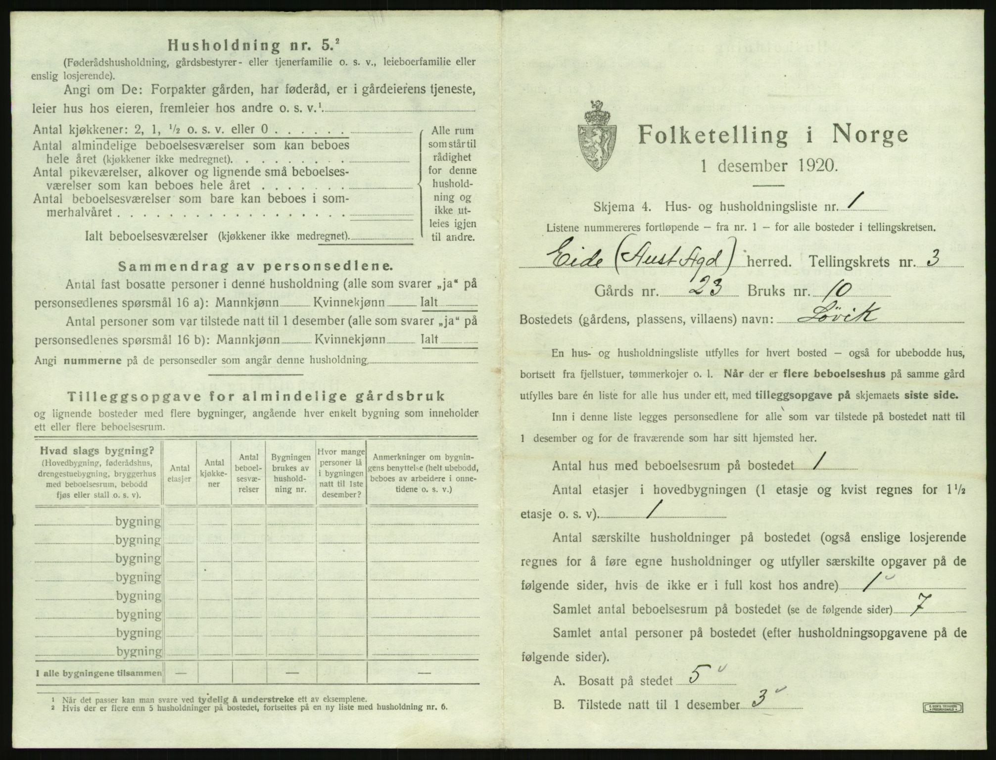 SAK, 1920 census for Eide, 1920, p. 166