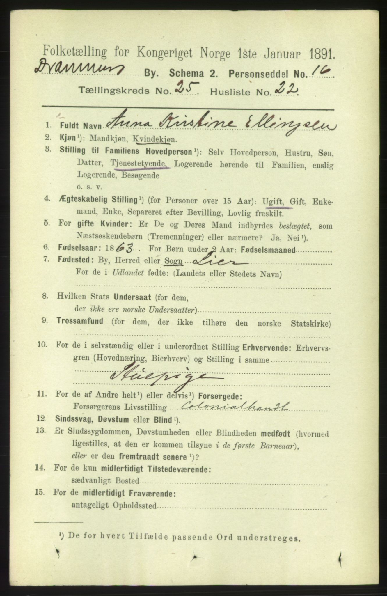 RA, 1891 census for 0602 Drammen, 1891, p. 15423