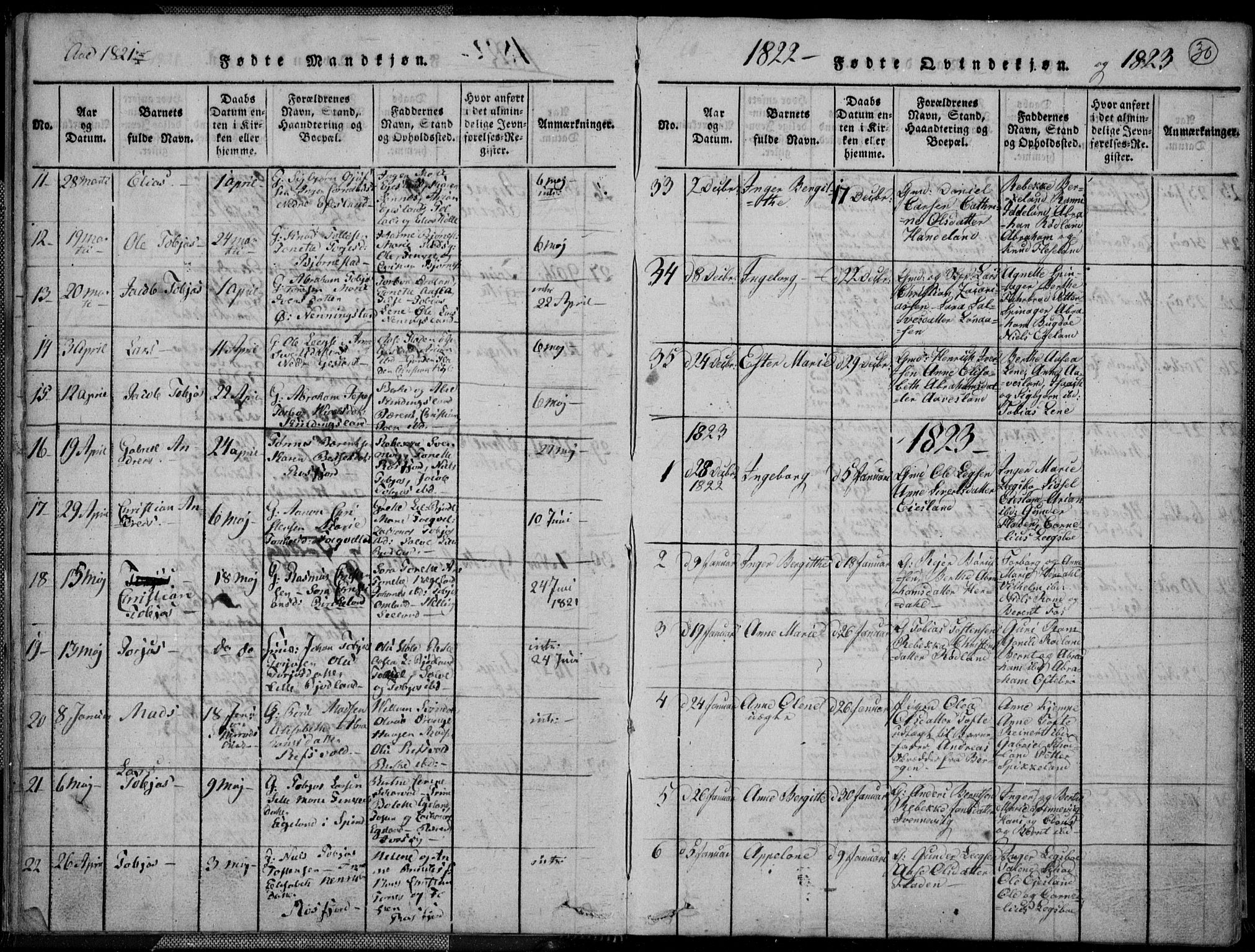 Lyngdal sokneprestkontor, AV/SAK-1111-0029/F/Fa/Fac/L0006: Parish register (official) no. A 6, 1815-1825, p. 30