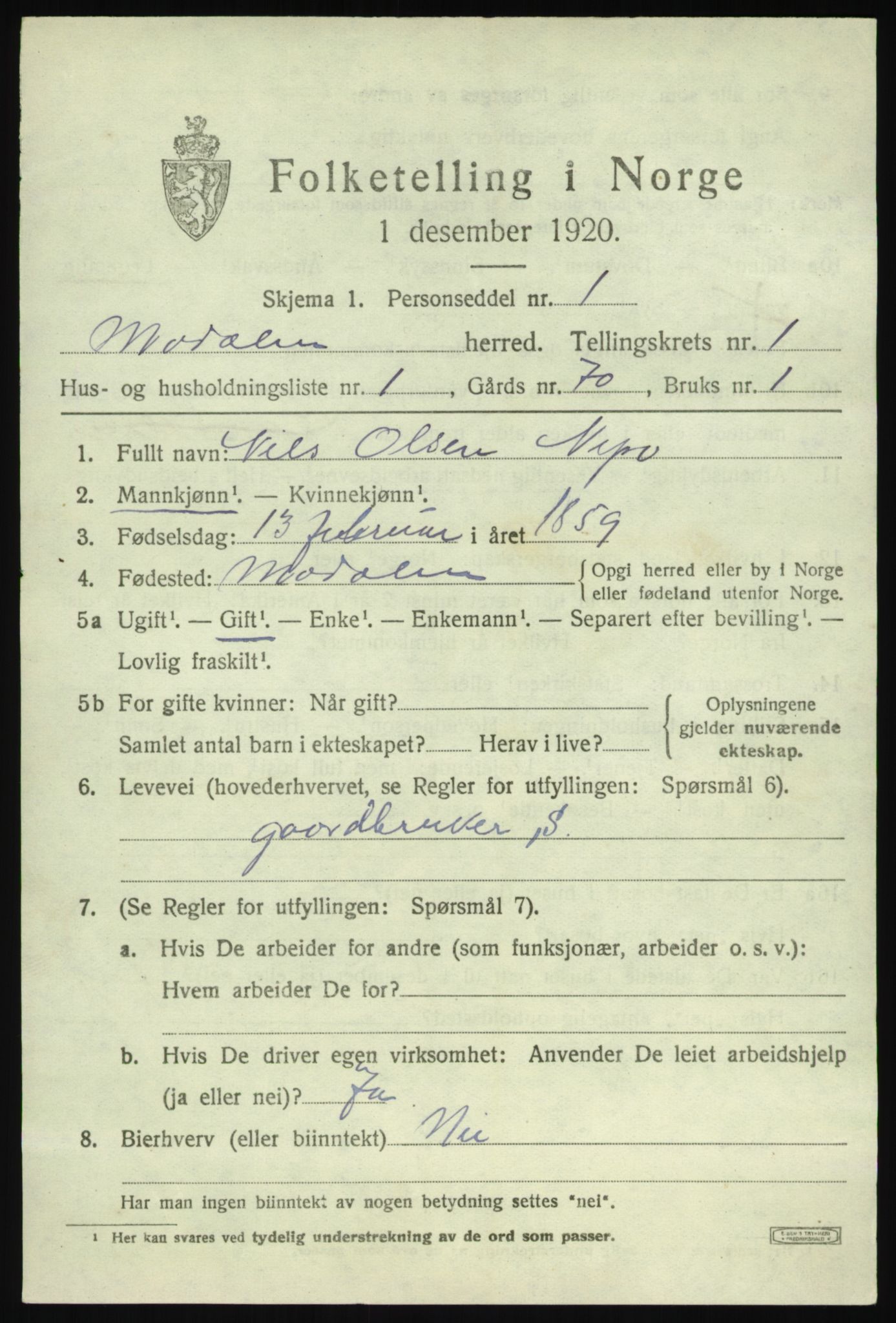 SAB, 1920 census for Modalen, 1920, p. 264