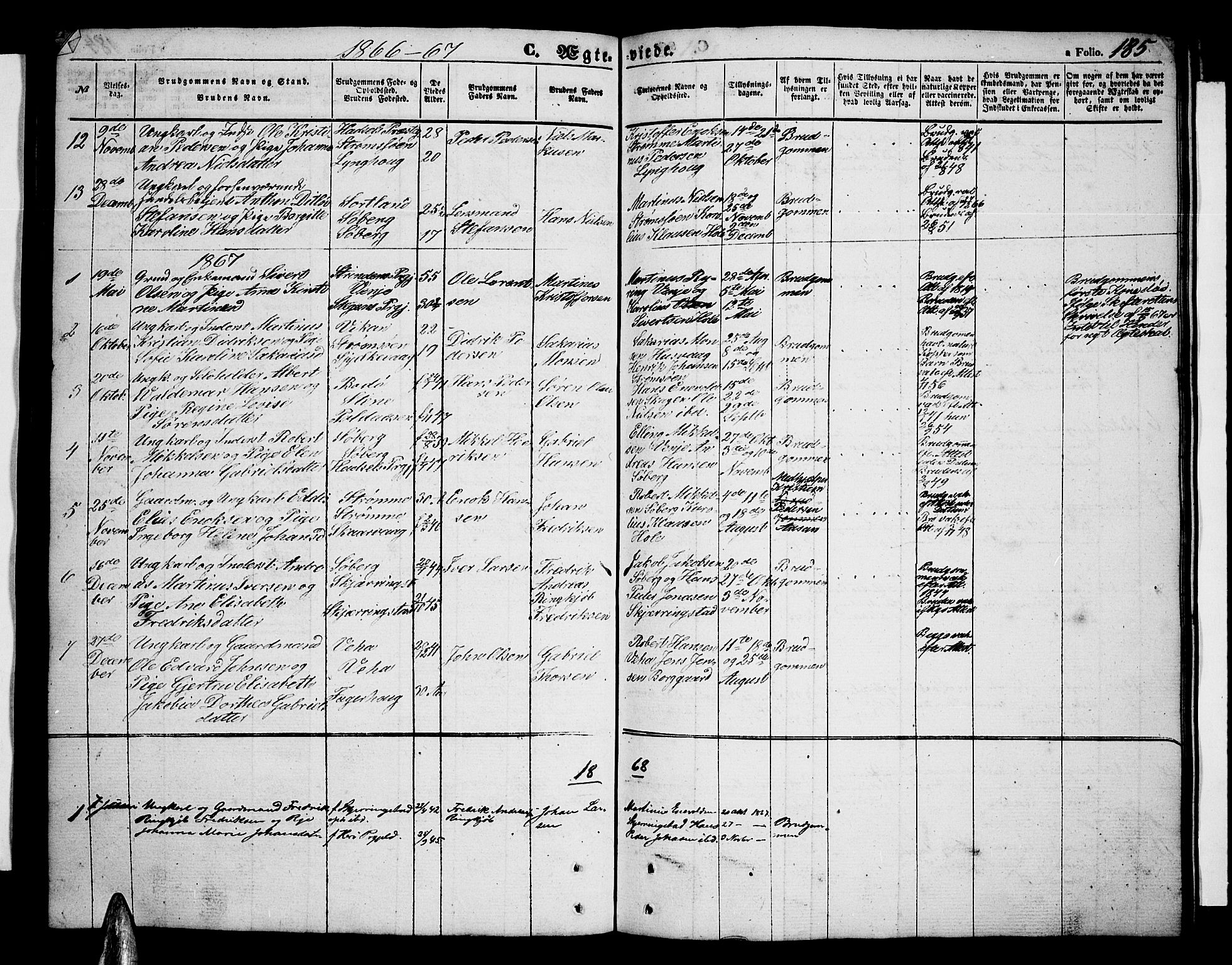 Ministerialprotokoller, klokkerbøker og fødselsregistre - Nordland, AV/SAT-A-1459/891/L1313: Parish register (copy) no. 891C02, 1856-1870, p. 185